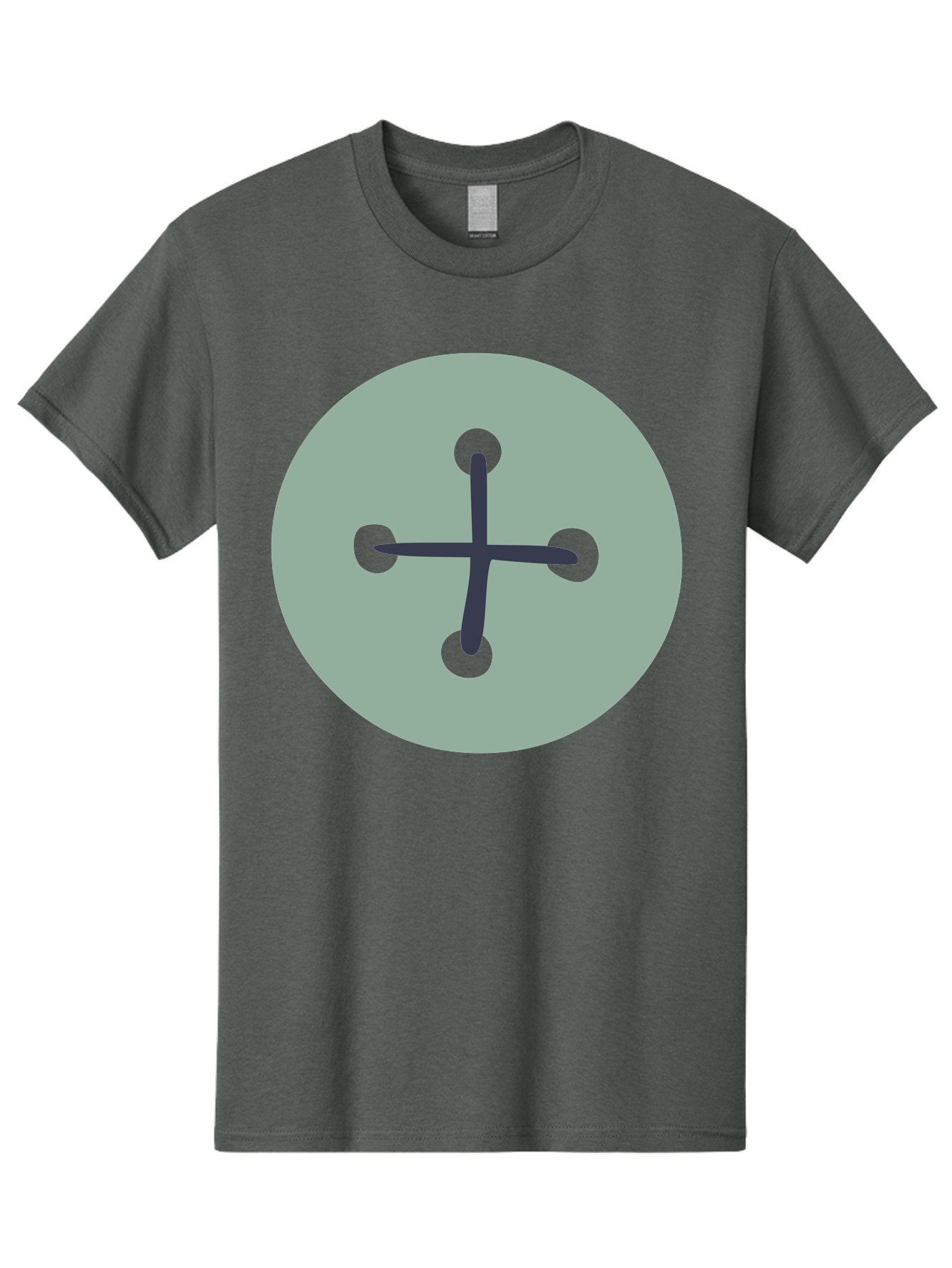Button Men'S Graphic Tee, 100% Cotton, Comfortable Casual Summer Wear, Machine Washable, Dark Gray Plus Sign, Gray Circle, Green Dots, Simple Graphic, Minimalist Design, Geometric Shape, Abstract Art Aac005