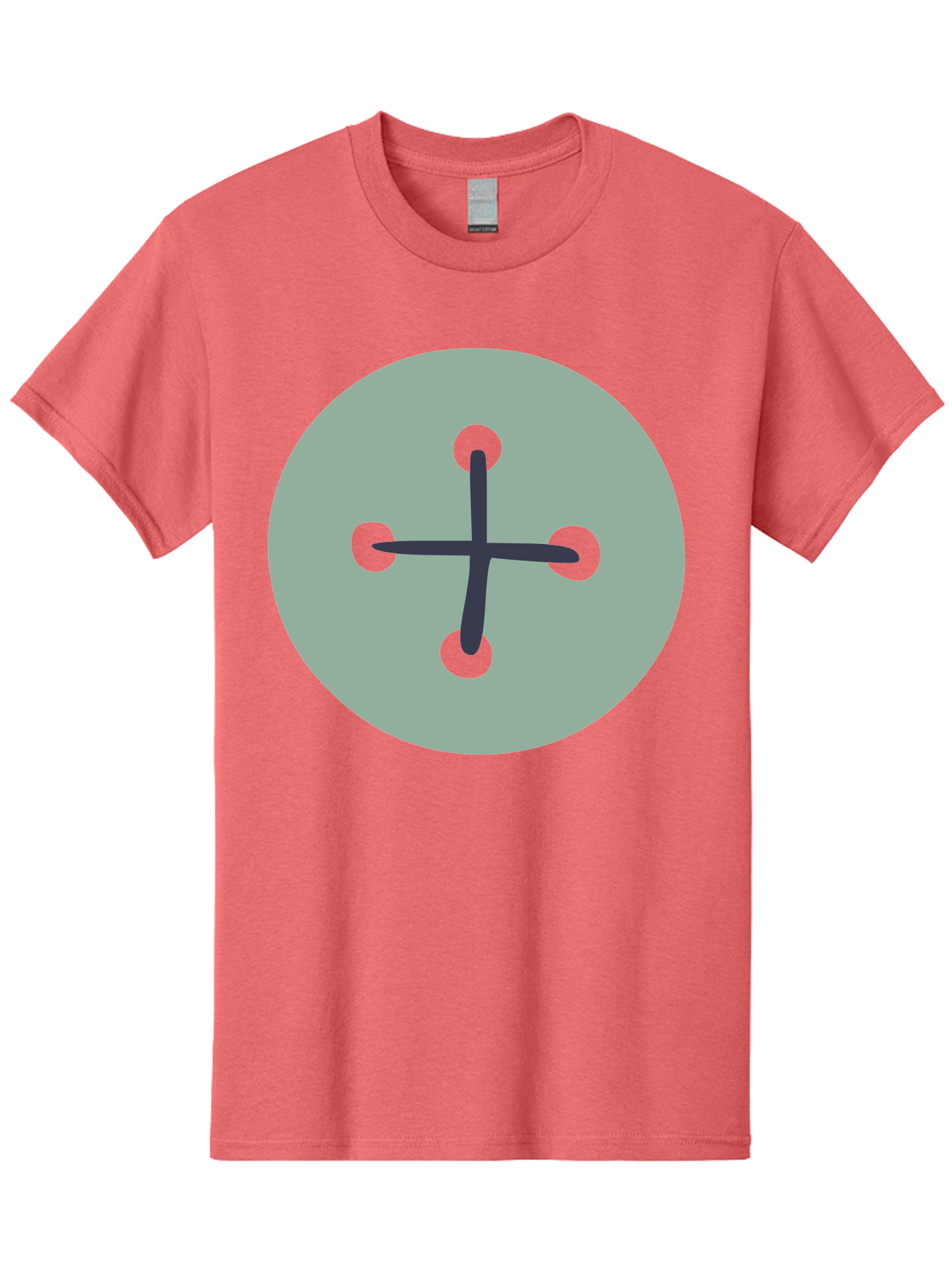 Button Men'S Graphic Tee, 100% Cotton, Comfortable Casual Summer Wear, Machine Washable, Dark Gray Plus Sign, Gray Circle, Green Dots, Simple Graphic, Minimalist Design, Geometric Shape, Abstract Art Aac005