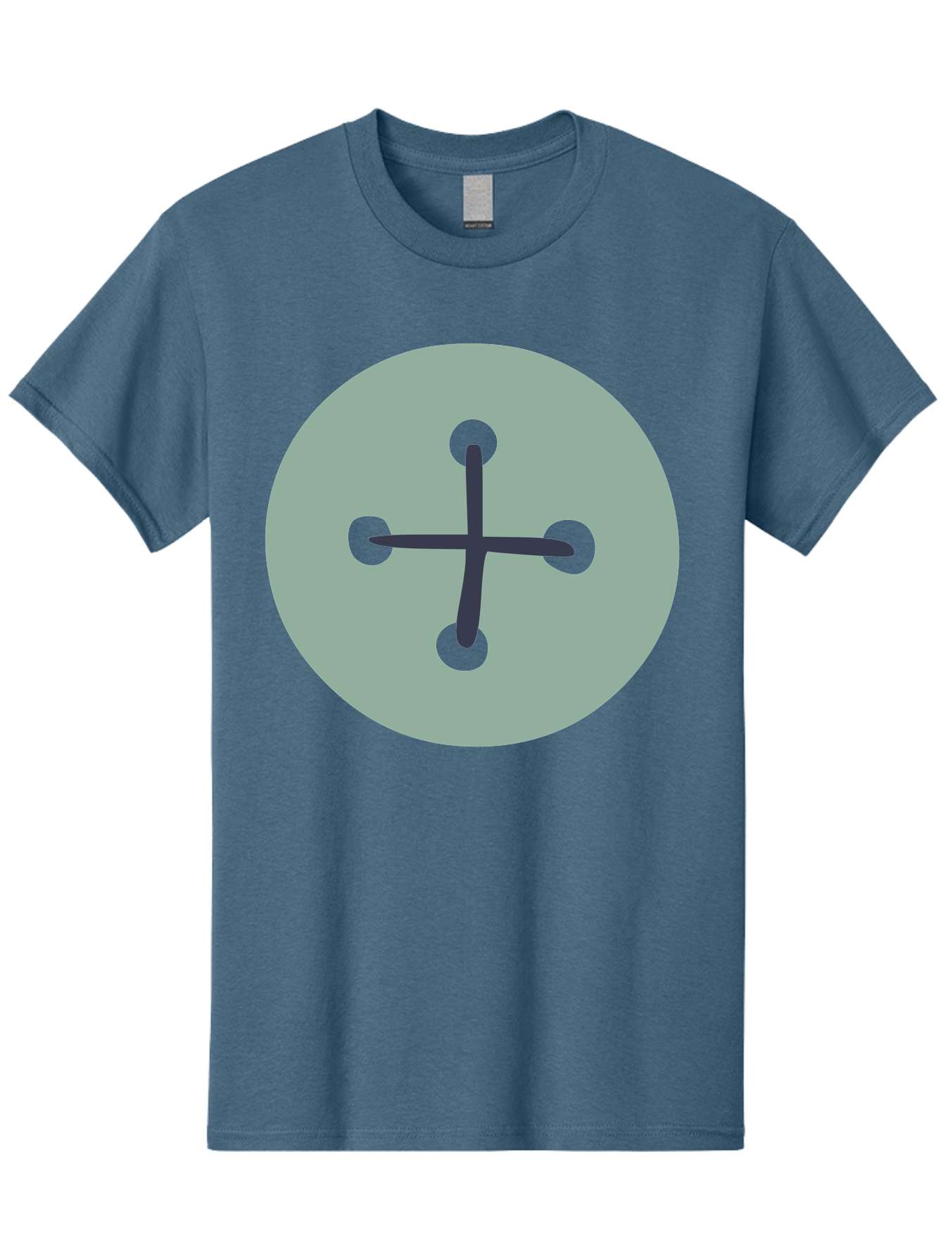 Button Men'S Graphic Tee, 100% Cotton, Comfortable Casual Summer Wear, Machine Washable, Dark Gray Plus Sign, Gray Circle, Green Dots, Simple Graphic, Minimalist Design, Geometric Shape, Abstract Art Aac005