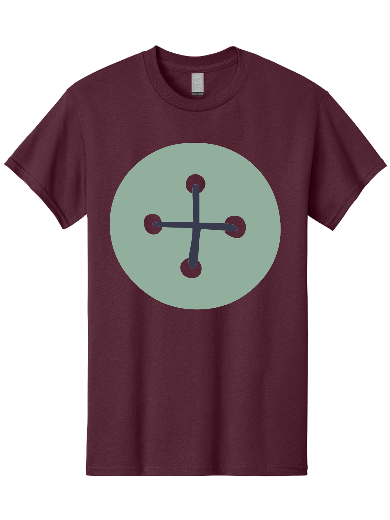 Button Men'S Graphic Tee, 100% Cotton, Comfortable Casual Summer Wear, Machine Washable, Dark Gray Plus Sign, Gray Circle, Green Dots, Simple Graphic, Minimalist Design, Geometric Shape, Abstract Art Aac005