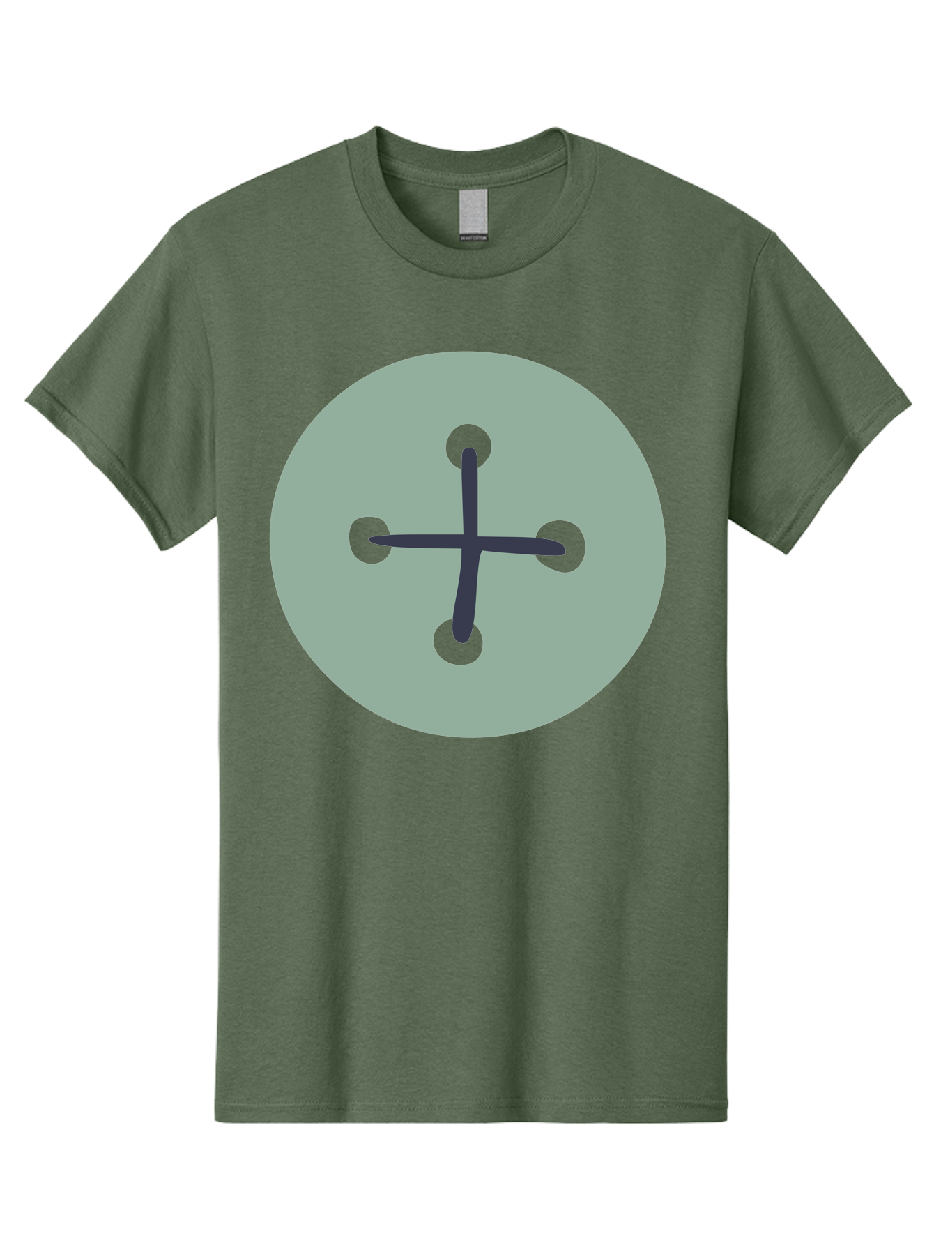 Button Men'S Graphic Tee, 100% Cotton, Comfortable Casual Summer Wear, Machine Washable, Dark Gray Plus Sign, Gray Circle, Green Dots, Simple Graphic, Minimalist Design, Geometric Shape, Abstract Art Aac005