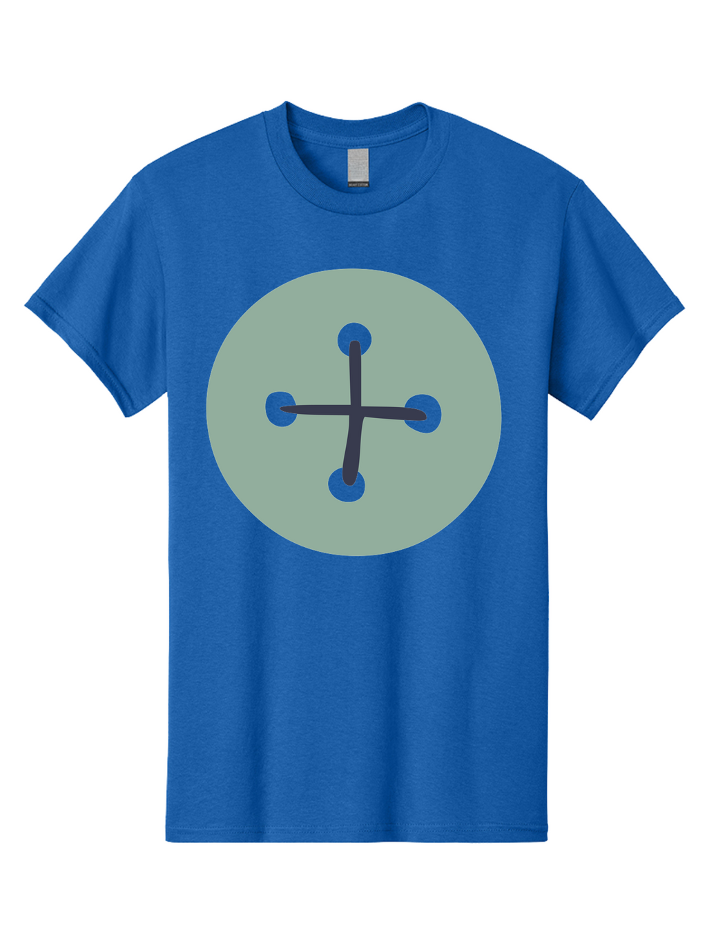 Button Men'S Graphic Tee, 100% Cotton, Comfortable Casual Summer Wear, Machine Washable, Dark Gray Plus Sign, Gray Circle, Green Dots, Simple Graphic, Minimalist Design, Geometric Shape, Abstract Art Aac005