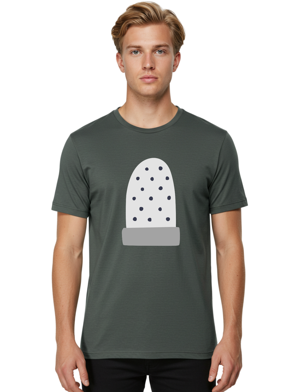 Cactus Men'S Graphic Tee, 100% Cotton, Comfortable Casual Summer Wear, Machine Washable, Cactus Plant, Potted Cactus, White Cactus, Black Dots, Simple Design, Modern Art, Minimalist Style, Abstract Shape, Decorative Element, Aac006
