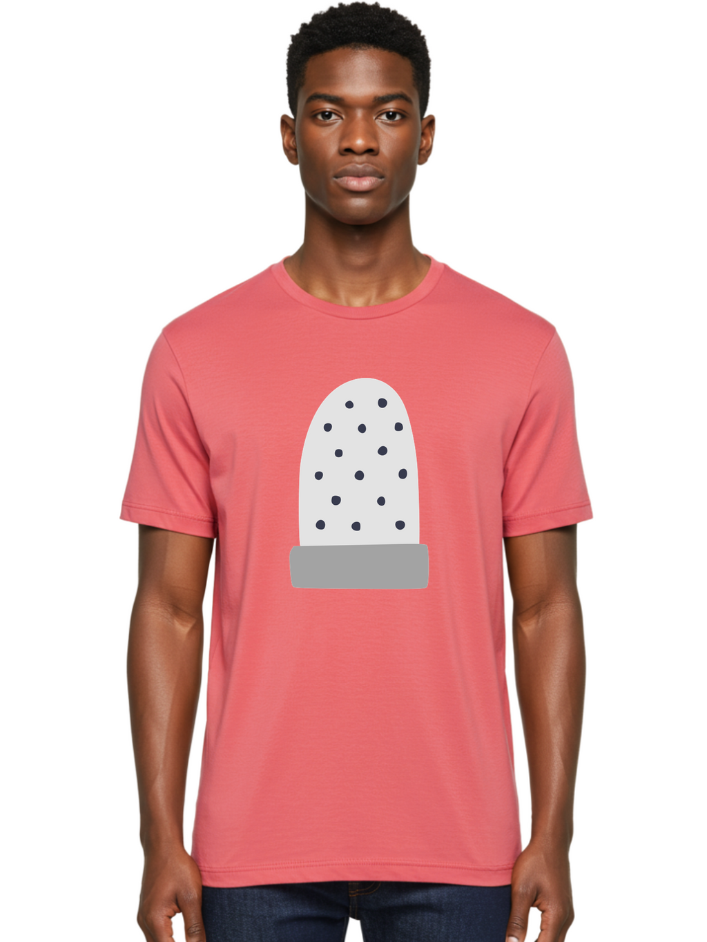 Cactus Men'S Graphic Tee, 100% Cotton, Comfortable Casual Summer Wear, Machine Washable, Cactus Plant, Potted Cactus, White Cactus, Black Dots, Simple Design, Modern Art, Minimalist Style, Abstract Shape, Decorative Element, Aac006