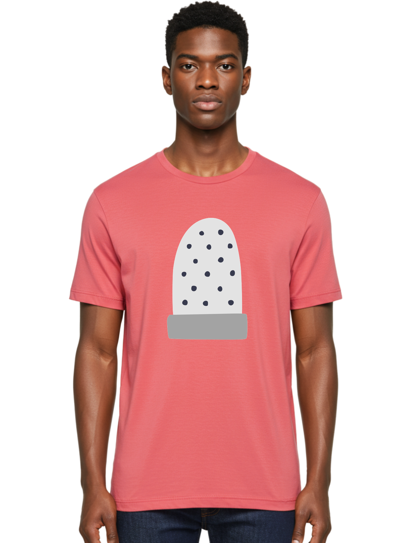 Cactus Men'S Graphic Tee, 100% Cotton, Comfortable Casual Summer Wear, Machine Washable, Cactus Plant, Potted Cactus, White Cactus, Black Dots, Simple Design, Modern Art, Minimalist Style, Abstract Shape, Decorative Element, Aac006