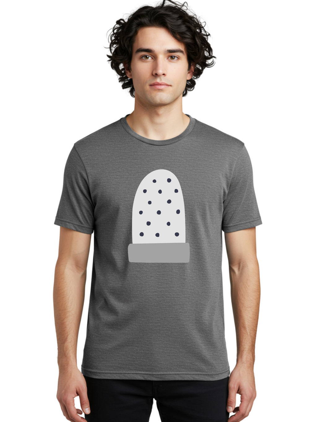 Cactus Men'S Graphic Tee, 100% Cotton, Comfortable Casual Summer Wear, Machine Washable, Cactus Plant, Potted Cactus, White Cactus, Black Dots, Simple Design, Modern Art, Minimalist Style, Abstract Shape, Decorative Element, Aac006