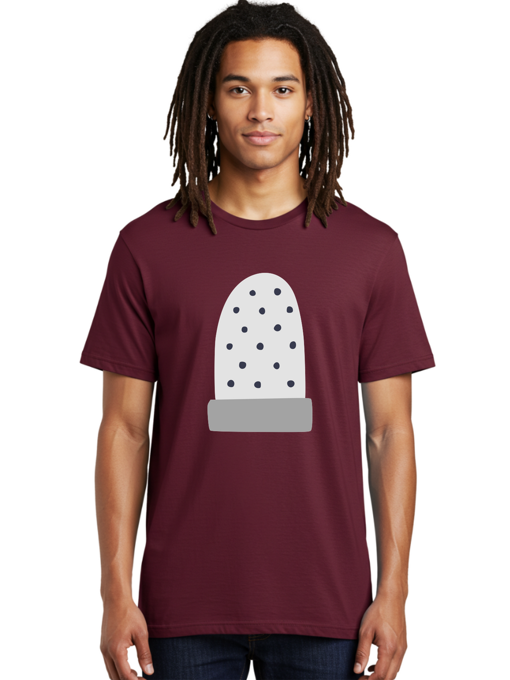 Cactus Men'S Graphic Tee, 100% Cotton, Comfortable Casual Summer Wear, Machine Washable, Cactus Plant, Potted Cactus, White Cactus, Black Dots, Simple Design, Modern Art, Minimalist Style, Abstract Shape, Decorative Element, Aac006