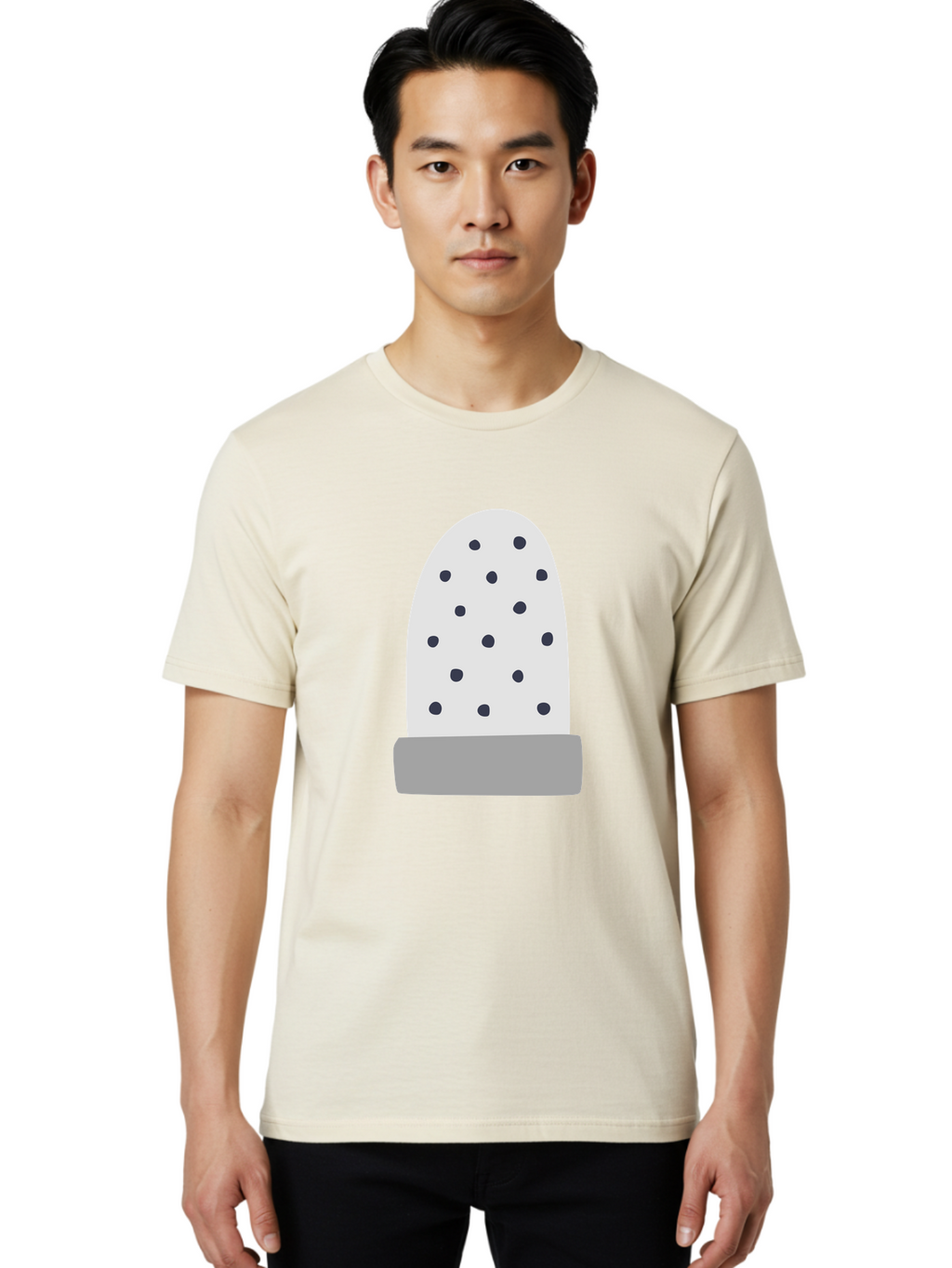 Cactus Men'S Graphic Tee, 100% Cotton, Comfortable Casual Summer Wear, Machine Washable, Cactus Plant, Potted Cactus, White Cactus, Black Dots, Simple Design, Modern Art, Minimalist Style, Abstract Shape, Decorative Element, Aac006