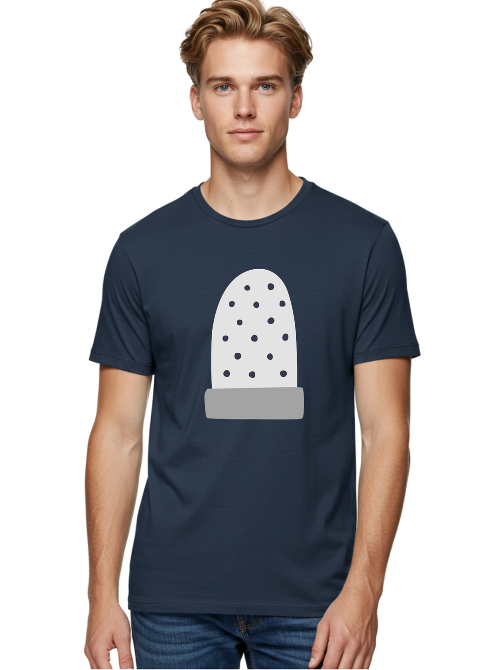 Cactus Men'S Graphic Tee, 100% Cotton, Comfortable Casual Summer Wear, Machine Washable, Cactus Plant, Potted Cactus, White Cactus, Black Dots, Simple Design, Modern Art, Minimalist Style, Abstract Shape, Decorative Element, Aac006
