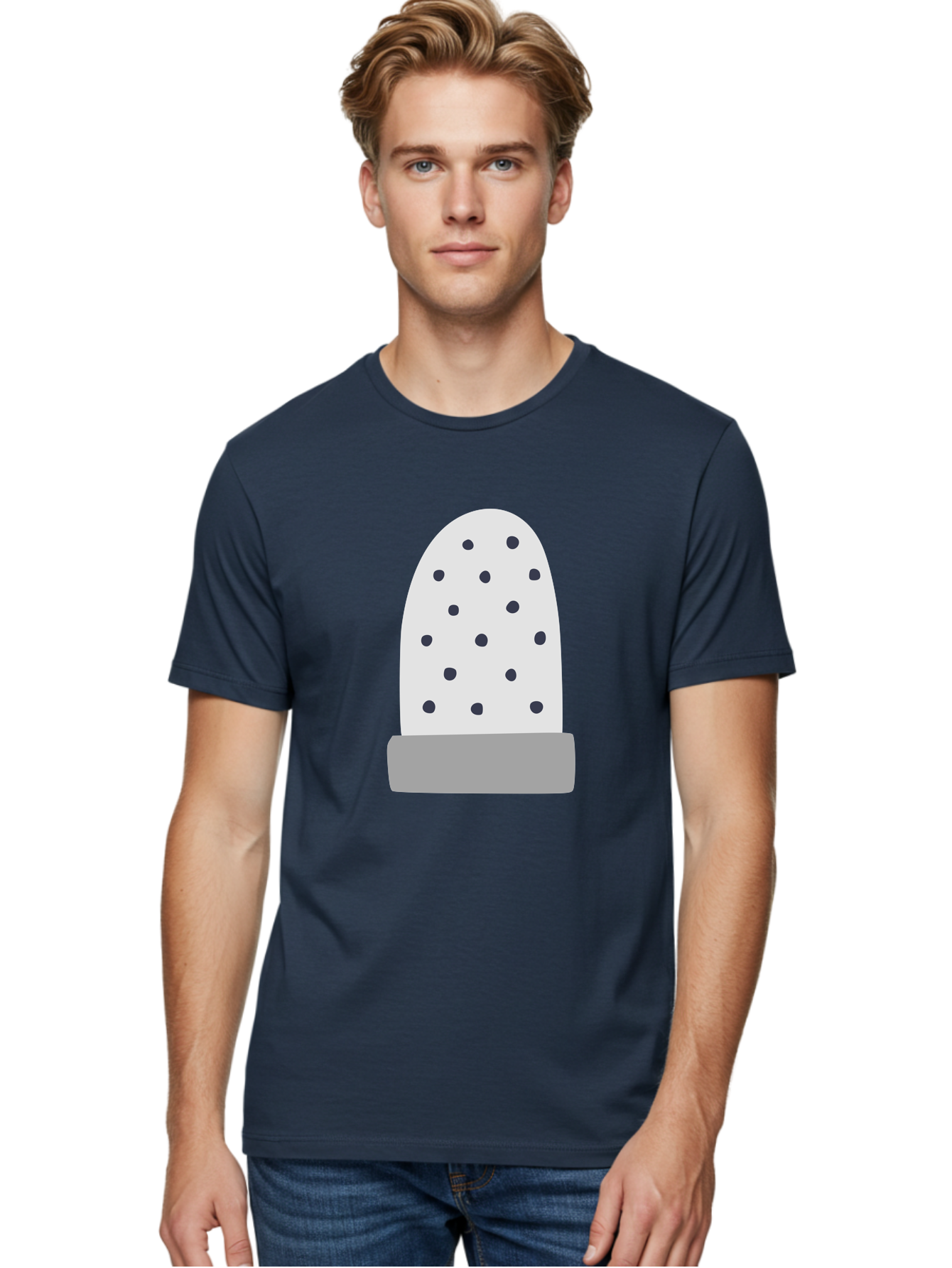 Cactus Men'S Graphic Tee, 100% Cotton, Comfortable Casual Summer Wear, Machine Washable, Cactus Plant, Potted Cactus, White Cactus, Black Dots, Simple Design, Modern Art, Minimalist Style, Abstract Shape, Decorative Element, Aac006
