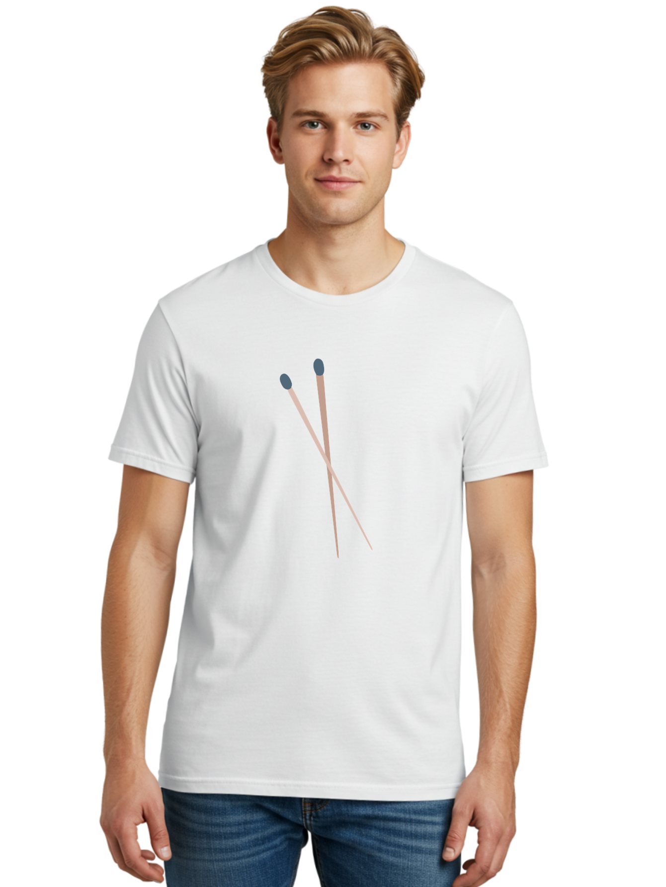 Crossed-Matches Men'S Graphic Tee, 100% Cotton, Comfortable Casual Summer Wear, Machine Washable, Crossed Matches, Matchsticks, Fire Starters, Wooden Sticks, Gray Match Heads, Simple Design, Minimalist Art, Everyday Objects, Fire Safety Aac012