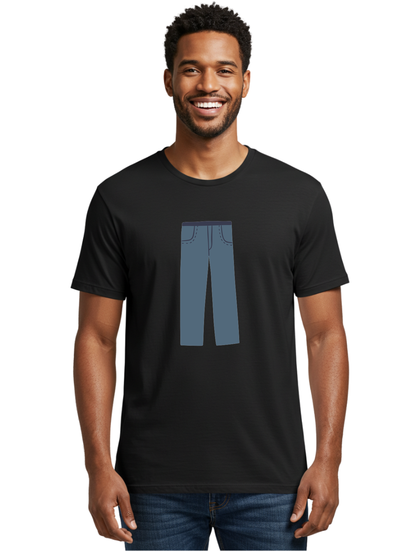 Dark-Blue-Jeans Men'S Graphic Tee, 100% Cotton, Comfortable Casual Summer Wear, Machine Washable, Gray Trousers, Straight Leg Pants, Simple Design, Minimalist Style, Fashion Illustration, Clothing Graphic, Dark Gray Color Aac014