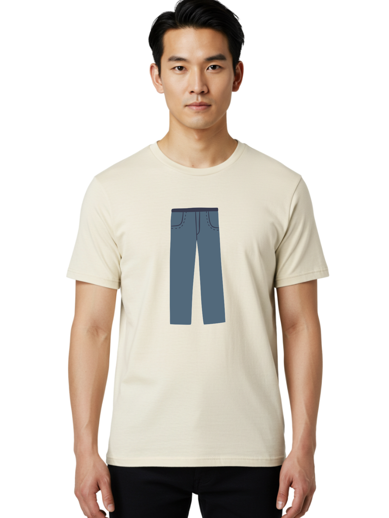 Dark-Blue-Jeans Men'S Graphic Tee, 100% Cotton, Comfortable Casual Summer Wear, Machine Washable, Gray Trousers, Straight Leg Pants, Simple Design, Minimalist Style, Fashion Illustration, Clothing Graphic, Dark Gray Color Aac014