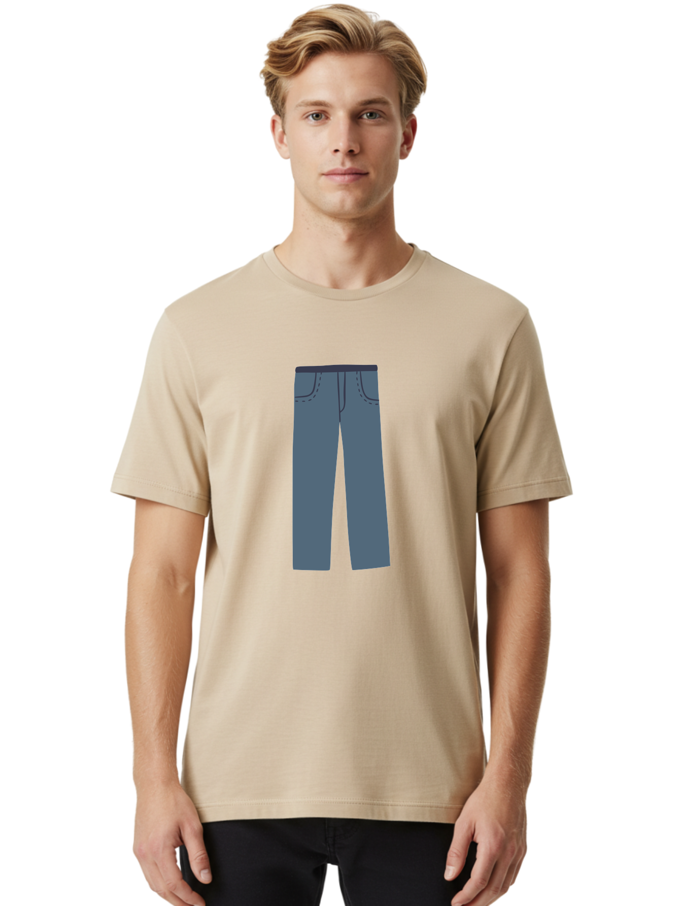 Dark-Blue-Jeans Men'S Graphic Tee, 100% Cotton, Comfortable Casual Summer Wear, Machine Washable, Gray Trousers, Straight Leg Pants, Simple Design, Minimalist Style, Fashion Illustration, Clothing Graphic, Dark Gray Color Aac014
