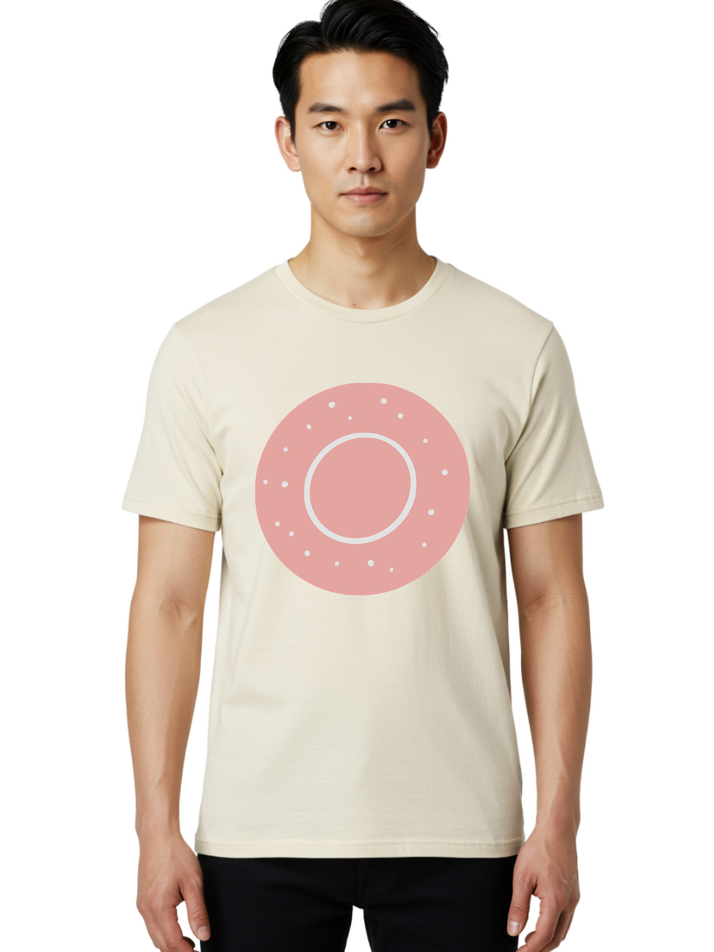 Donut Men'S Graphic Tee, 100% Cotton, Comfortable Casual Summer Wear, Machine Washable, Pink Donut, White Sprinkles, Sweet Treat, Tasty Pastry, Dessert Food, Baked Good, Ring Shaped, Food Illustration, Cute Design Aac019
