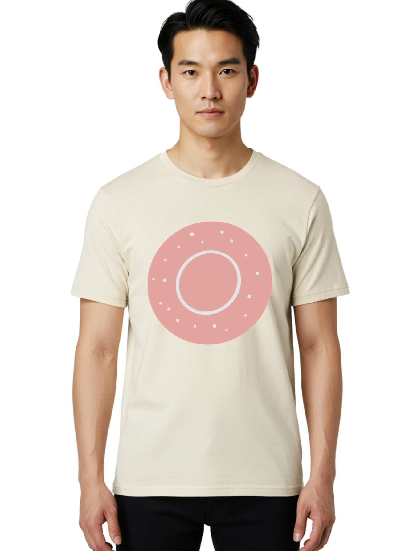 Donut Men'S Graphic Tee, 100% Cotton, Comfortable Casual Summer Wear, Machine Washable, Pink Donut, White Sprinkles, Sweet Treat, Tasty Pastry, Dessert Food, Baked Good, Ring Shaped, Food Illustration, Cute Design Aac019