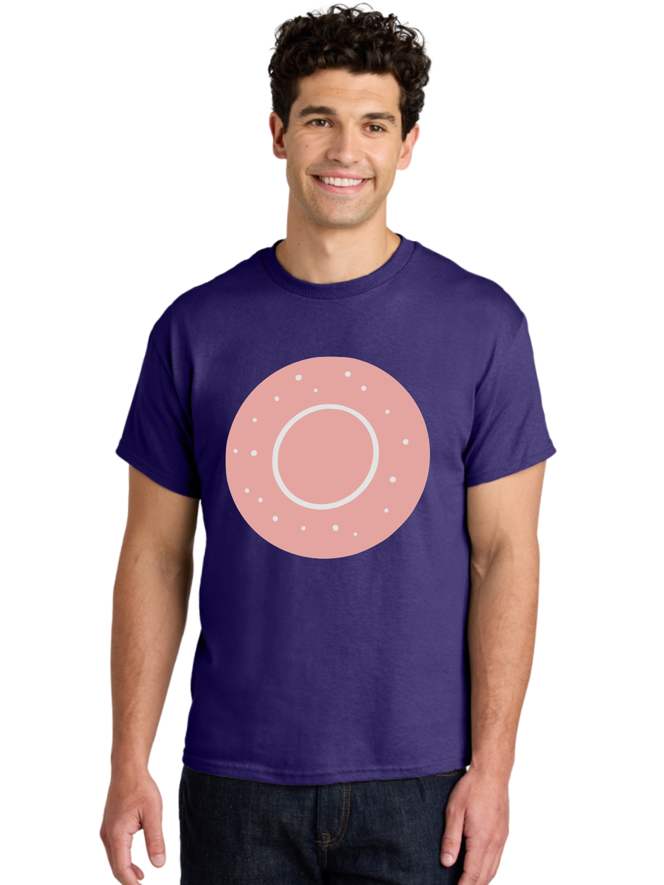 Donut Men'S Graphic Tee, 100% Cotton, Comfortable Casual Summer Wear, Machine Washable, Pink Donut, White Sprinkles, Sweet Treat, Tasty Pastry, Dessert Food, Baked Good, Ring Shaped, Food Illustration, Cute Design Aac019