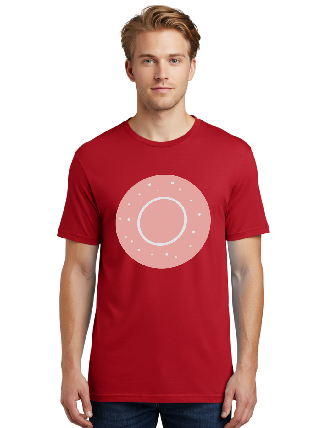 Donut Men'S Graphic Tee, 100% Cotton, Comfortable Casual Summer Wear, Machine Washable, Pink Donut, White Sprinkles, Sweet Treat, Tasty Pastry, Dessert Food, Baked Good, Ring Shaped, Food Illustration, Cute Design Aac019
