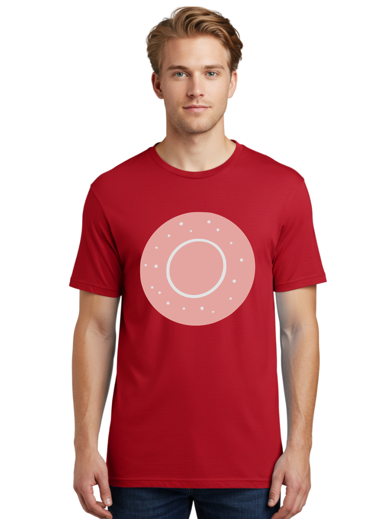 Donut Men'S Graphic Tee, 100% Cotton, Comfortable Casual Summer Wear, Machine Washable, Pink Donut, White Sprinkles, Sweet Treat, Tasty Pastry, Dessert Food, Baked Good, Ring Shaped, Food Illustration, Cute Design Aac019