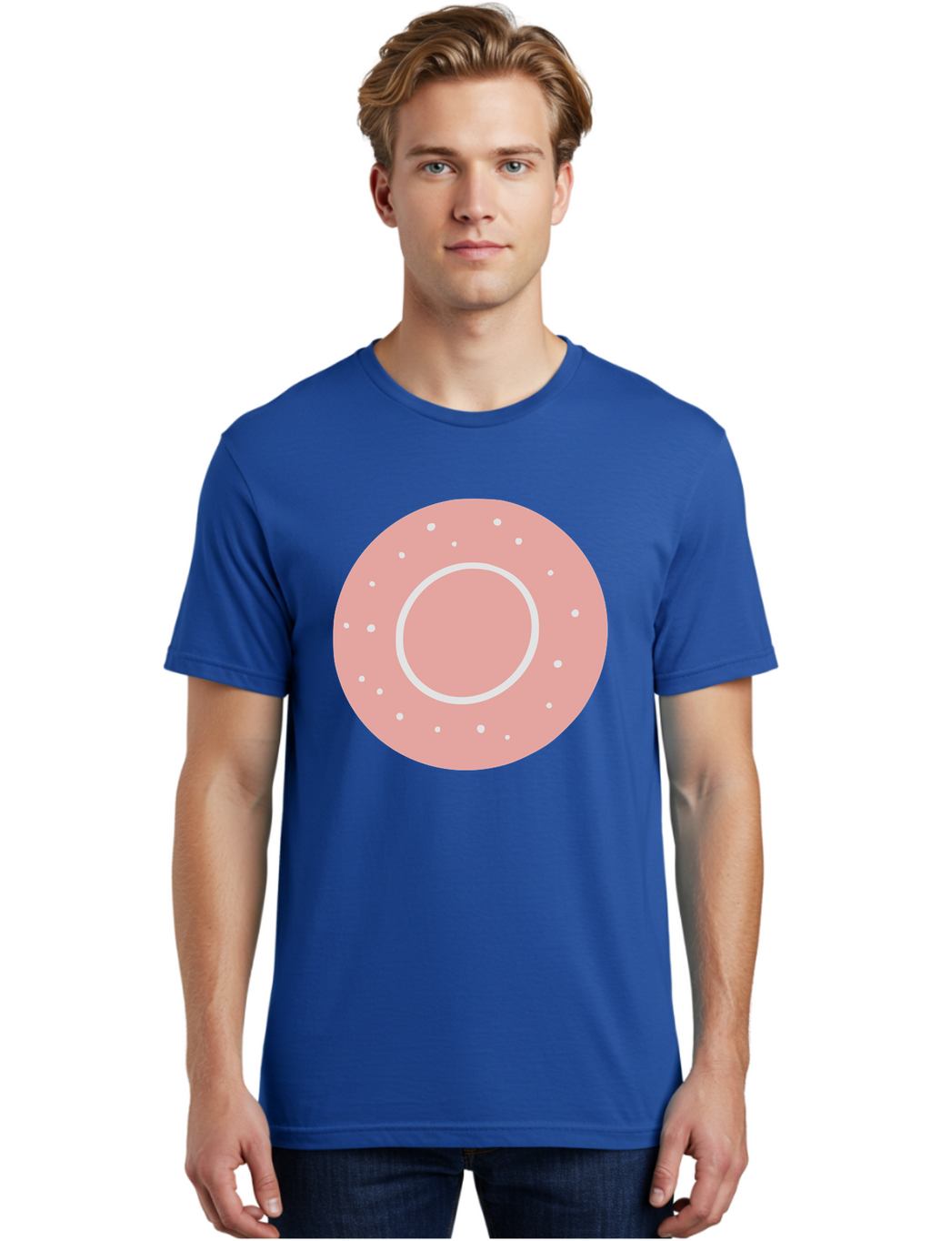 Donut Men'S Graphic Tee, 100% Cotton, Comfortable Casual Summer Wear, Machine Washable, Pink Donut, White Sprinkles, Sweet Treat, Tasty Pastry, Dessert Food, Baked Good, Ring Shaped, Food Illustration, Cute Design Aac019