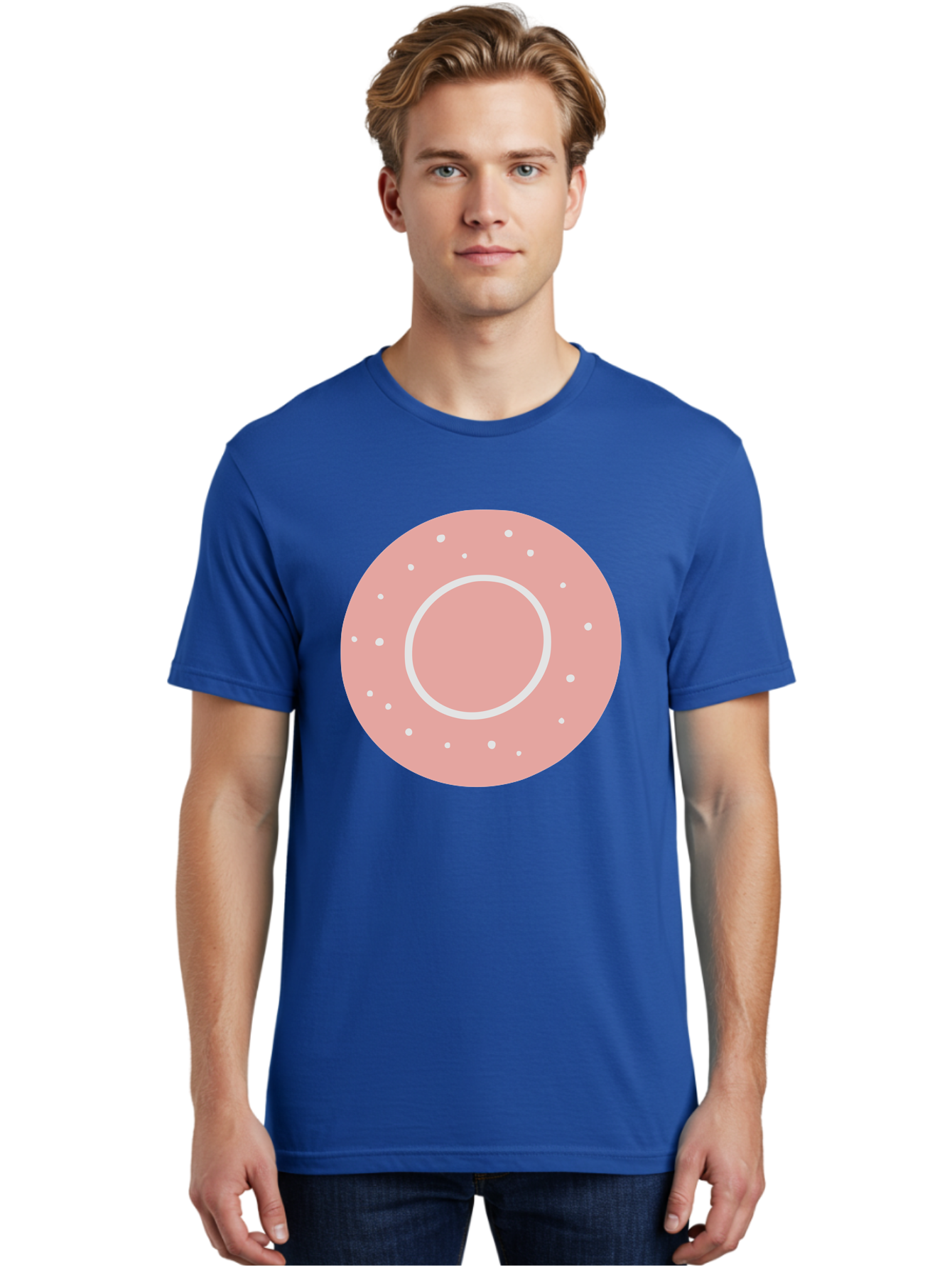 Donut Men'S Graphic Tee, 100% Cotton, Comfortable Casual Summer Wear, Machine Washable, Pink Donut, White Sprinkles, Sweet Treat, Tasty Pastry, Dessert Food, Baked Good, Ring Shaped, Food Illustration, Cute Design Aac019