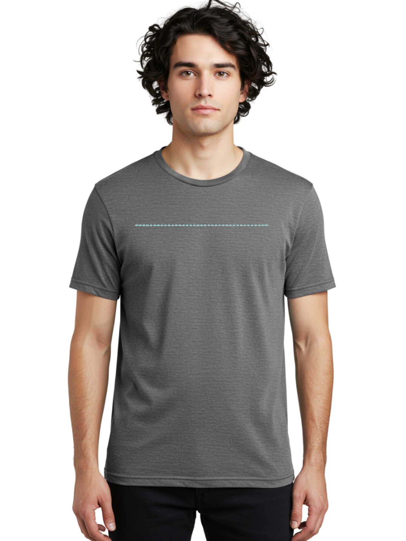 Dotted-Line Men'S Graphic Tee, 100% Cotton, Comfortable Casual Summer Wear, Machine Washable, Dotted Line, White Line, Centered Line, Graphic Design Element, Seamless Pattern, Simple Design, Minimalist Aesthetic Aac020