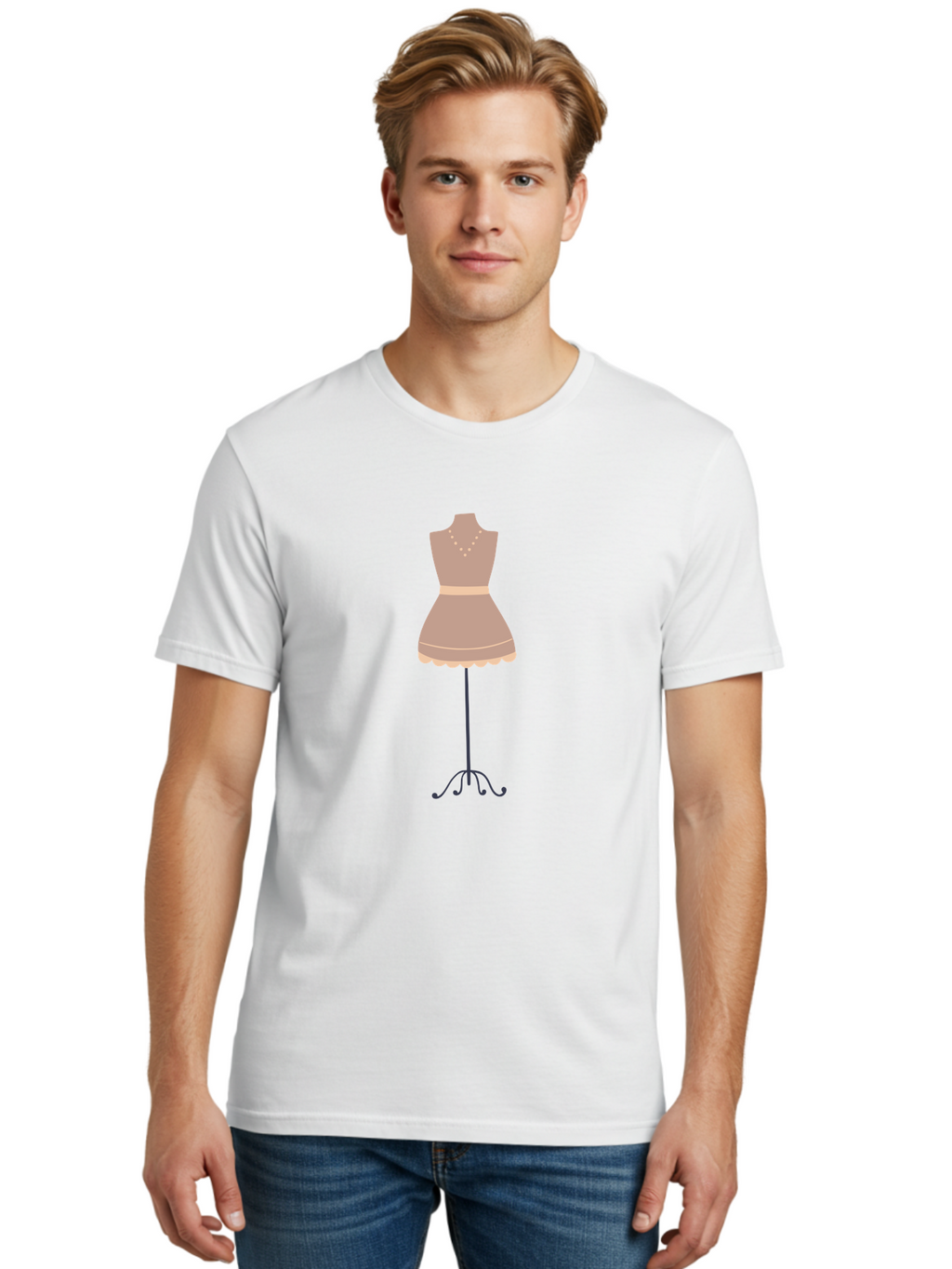 Dress-Form-Mannequin Men'S Graphic Tee, 100% Cotton, Comfortable Casual Summer Wear, Machine Washable, Fashion Design, Dressmaker'S Dummy, Custom Clothing, Wardrobe Styling, Apparel Design, Fashion Illustration, Clothing Rack, Designer Dress Aac022