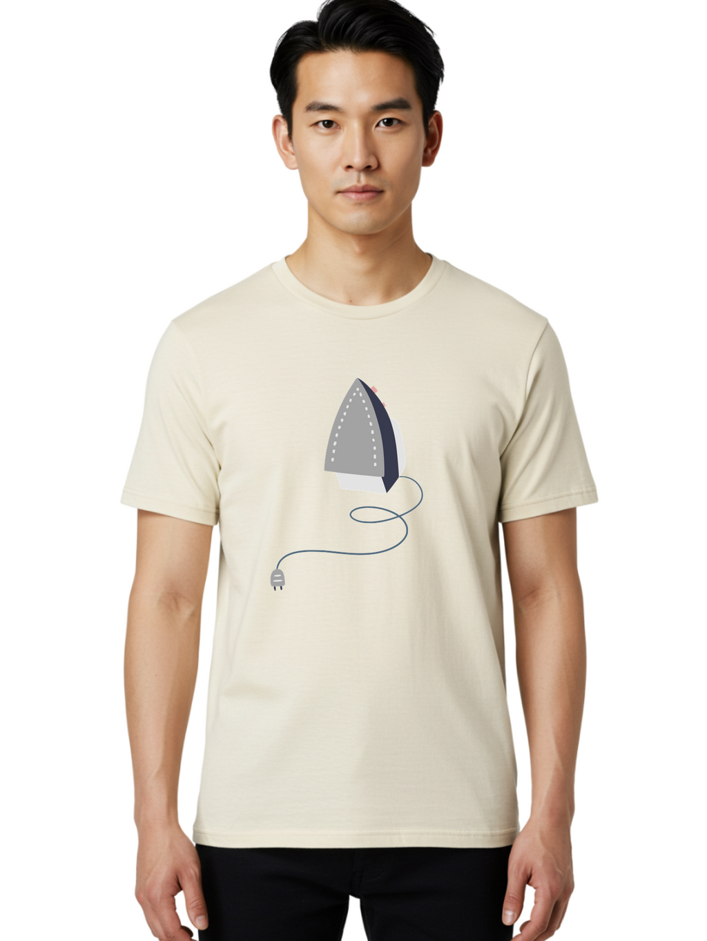 Electric-Iron Men'S Graphic Tee, 100% Cotton, Comfortable Casual Summer Wear, Machine Washable, Electric Iron, Household Appliance, Ironing Clothes, Steam Iron, Corded Iron, Domestic Chores, Laundry Day Aac024