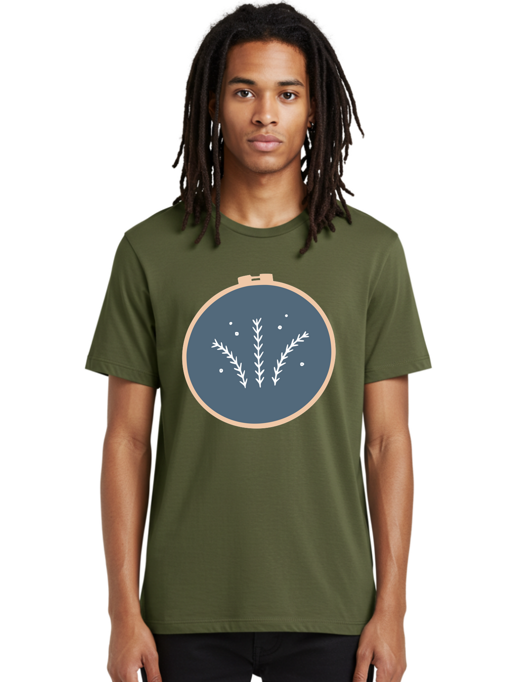 Embroidery-Hoop-1 Men'S Graphic Tee, 100% Cotton, Comfortable Casual Summer Wear, Machine Washable, Embroidery Hoop, White Branches, Gray Fabric, Stitching Pattern, Embroidery Design, Needlework, Handmade Craft, Decorative Art Aac026