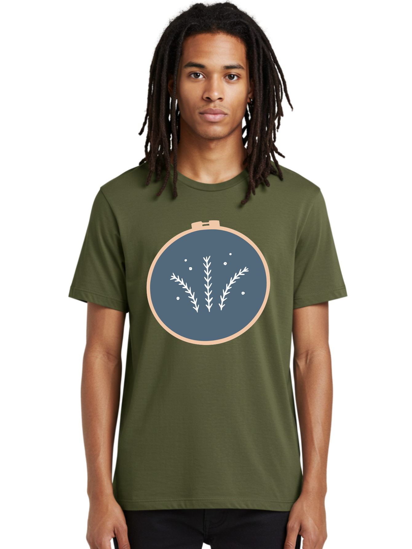 Embroidery-Hoop-1 Men'S Graphic Tee, 100% Cotton, Comfortable Casual Summer Wear, Machine Washable, Embroidery Hoop, White Branches, Gray Fabric, Stitching Pattern, Embroidery Design, Needlework, Handmade Craft, Decorative Art Aac026