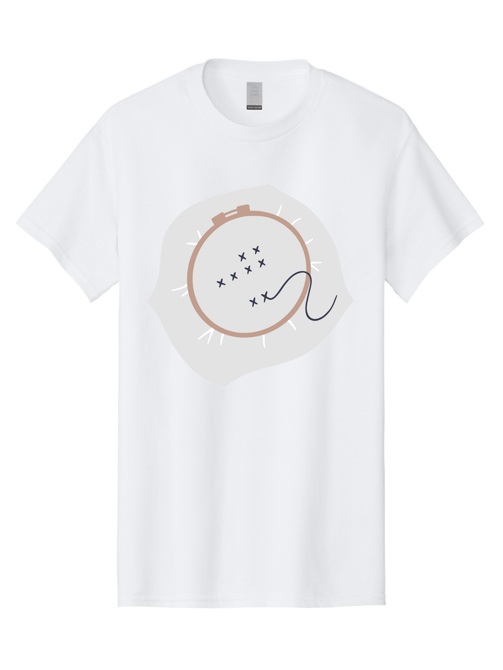 Embroidery-Hoop Men'S Graphic Tee, 100% Cotton, Comfortable Casual Summer Wear, Machine Washable, Embroidery Hoop, Stitching, Needlework, Sewing, Crafting, Diy Project, Handmade, Cross-Stitch Pattern, Thread, Fabric Art Aac027