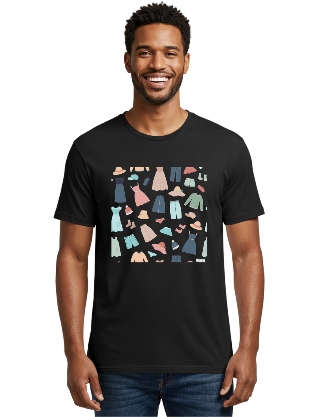 Fashion-Clothing Men'S Graphic Tee, 100% Cotton, Comfortable Casual Summer Wear, Machine Washable, Assorted Clothing Items, Pastel Colors, Fashion Accessories, Hats, Dresses, Tops, Pants, Shorts, Shoes, Casual Wear, Relaxed Fit, Aac031