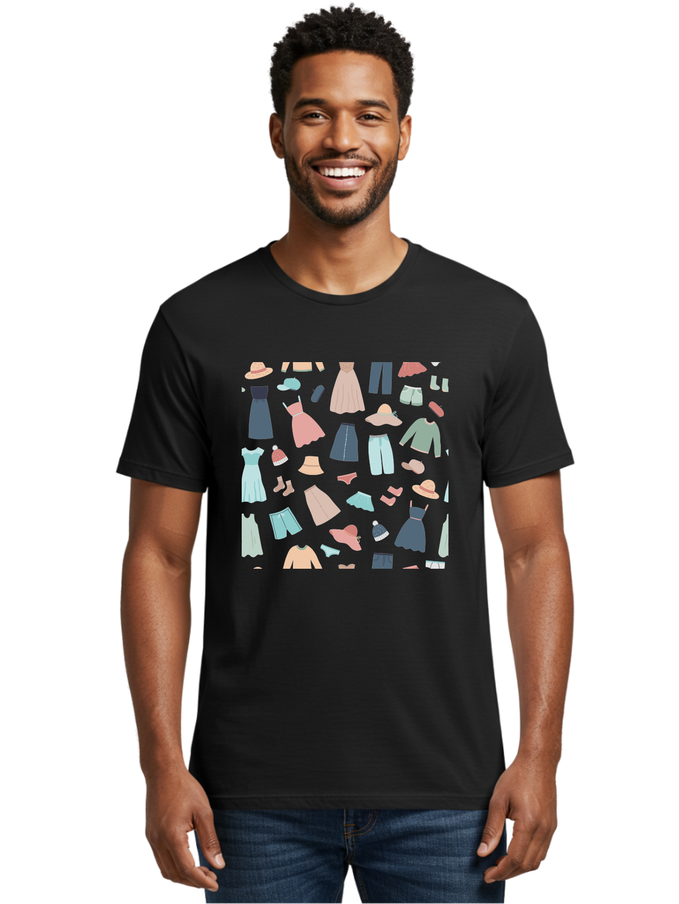 Fashion-Clothing Men'S Graphic Tee, 100% Cotton, Comfortable Casual Summer Wear, Machine Washable, Assorted Clothing Items, Pastel Colors, Fashion Accessories, Hats, Dresses, Tops, Pants, Shorts, Shoes, Casual Wear, Relaxed Fit, Aac031