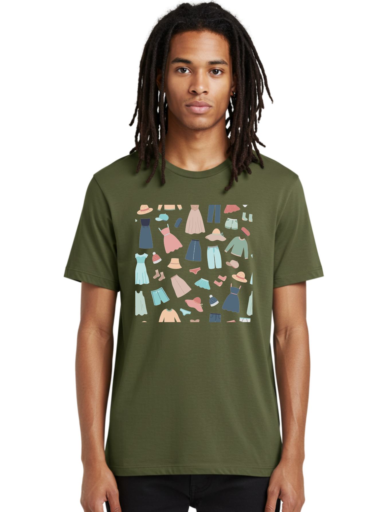 Fashion-Clothing Men'S Graphic Tee, 100% Cotton, Comfortable Casual Summer Wear, Machine Washable, Assorted Clothing Items, Pastel Colors, Fashion Accessories, Hats, Dresses, Tops, Pants, Shorts, Shoes, Casual Wear, Relaxed Fit, Aac031