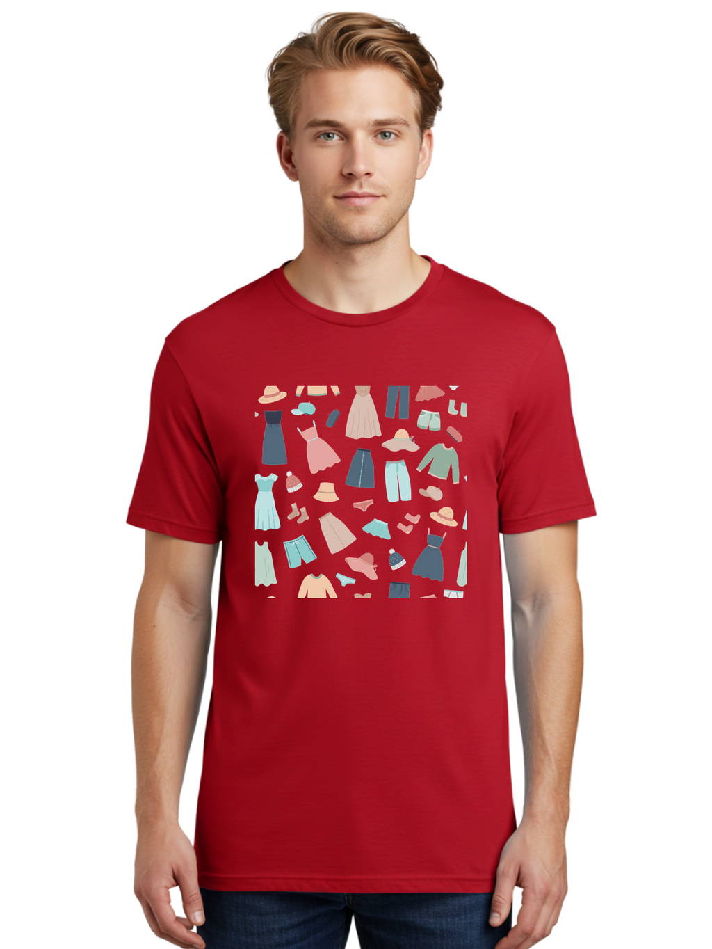 Fashion-Clothing Men'S Graphic Tee, 100% Cotton, Comfortable Casual Summer Wear, Machine Washable, Assorted Clothing Items, Pastel Colors, Fashion Accessories, Hats, Dresses, Tops, Pants, Shorts, Shoes, Casual Wear, Relaxed Fit, Aac031