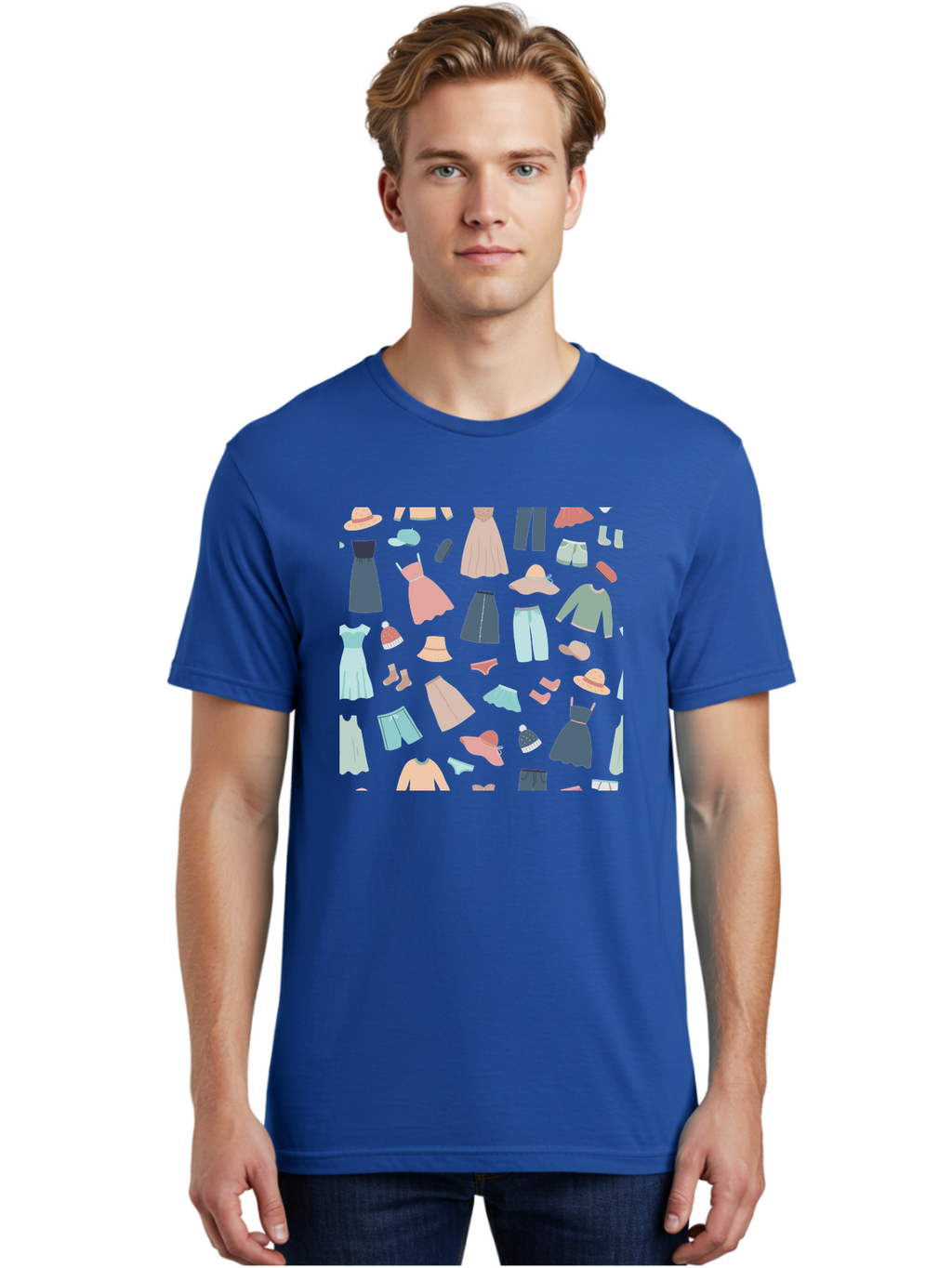 Fashion-Clothing Men'S Graphic Tee, 100% Cotton, Comfortable Casual Summer Wear, Machine Washable, Assorted Clothing Items, Pastel Colors, Fashion Accessories, Hats, Dresses, Tops, Pants, Shorts, Shoes, Casual Wear, Relaxed Fit, Aac031