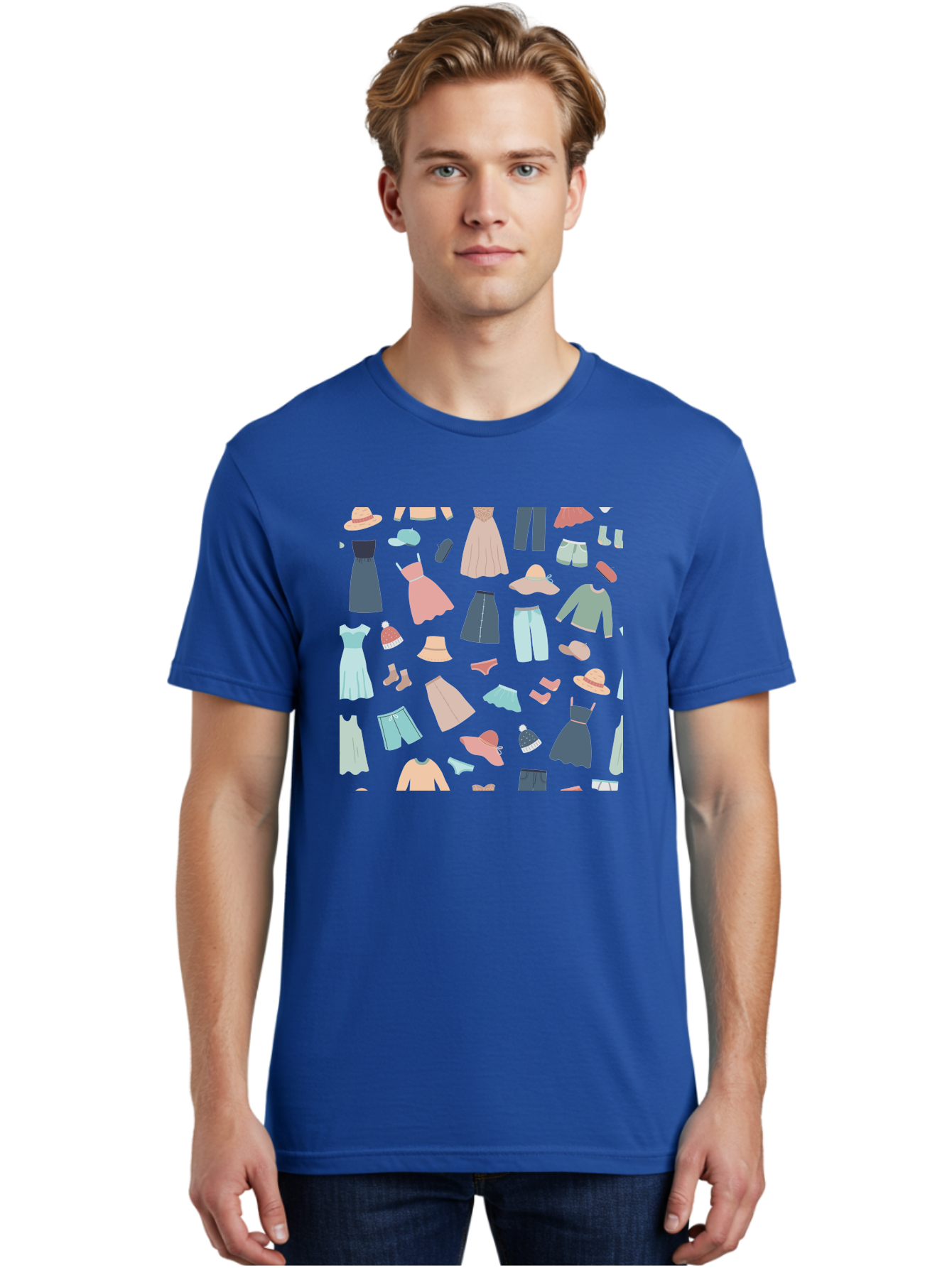 Fashion-Clothing Men'S Graphic Tee, 100% Cotton, Comfortable Casual Summer Wear, Machine Washable, Assorted Clothing Items, Pastel Colors, Fashion Accessories, Hats, Dresses, Tops, Pants, Shorts, Shoes, Casual Wear, Relaxed Fit, Aac031