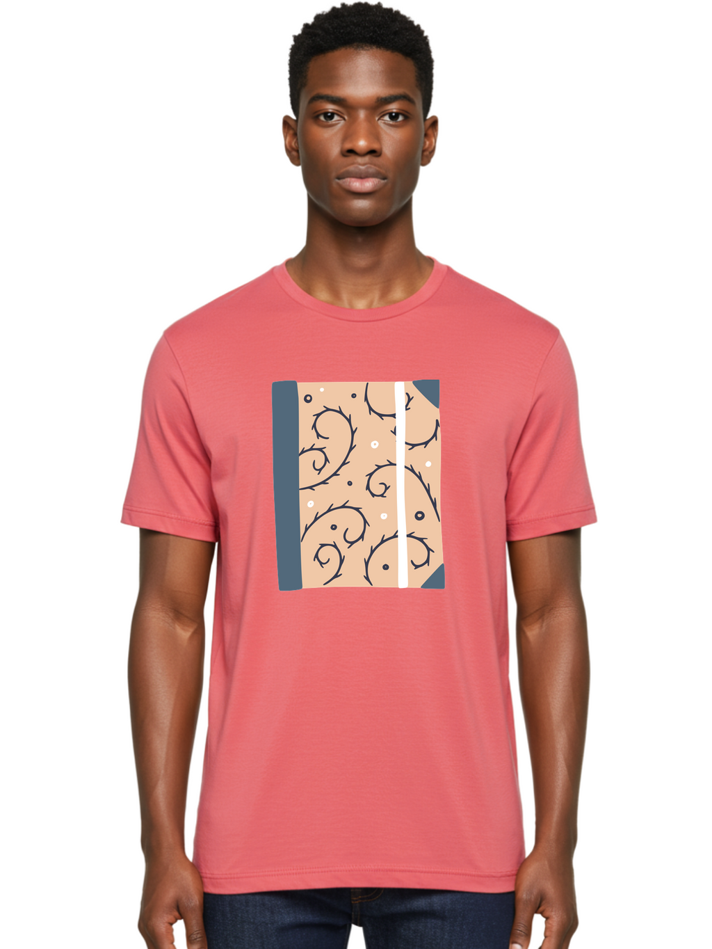 Fish-Pattern-Book Men'S Graphic Tee, 100% Cotton, Comfortable Casual Summer Wear, Machine Washable, Notebook, Journal, Fish Pattern, Peach Background, Blue Binding, Creative Design, Stationery, School Supplies, Organization Tools, Writing Pad, Aac032