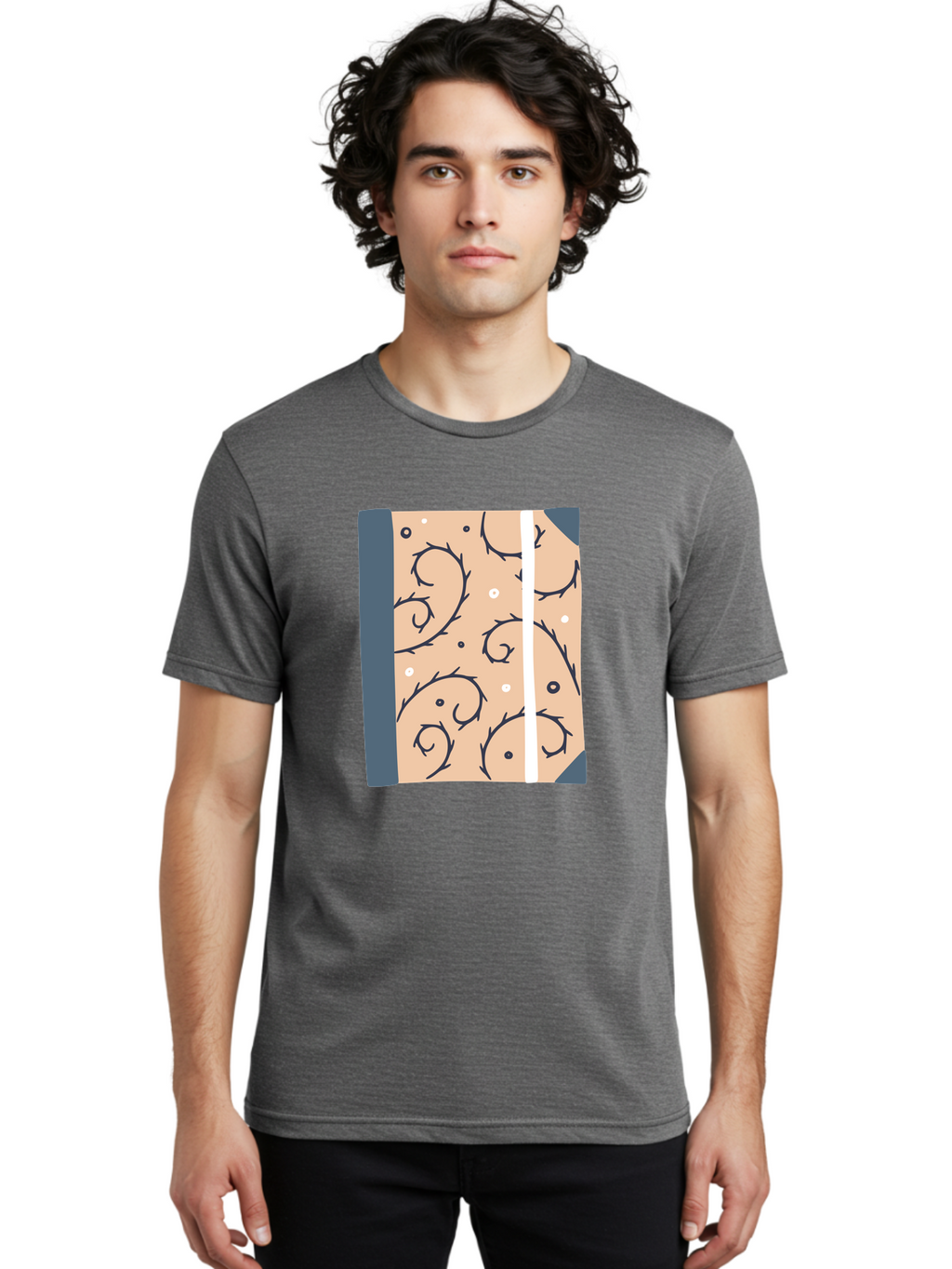 Fish-Pattern-Book Men'S Graphic Tee, 100% Cotton, Comfortable Casual Summer Wear, Machine Washable, Notebook, Journal, Fish Pattern, Peach Background, Blue Binding, Creative Design, Stationery, School Supplies, Organization Tools, Writing Pad, Aac032