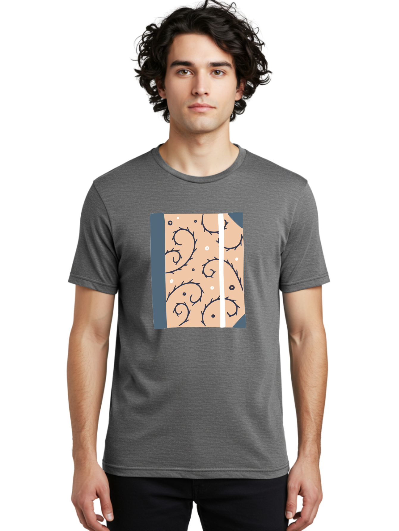 Fish-Pattern-Book Men'S Graphic Tee, 100% Cotton, Comfortable Casual Summer Wear, Machine Washable, Notebook, Journal, Fish Pattern, Peach Background, Blue Binding, Creative Design, Stationery, School Supplies, Organization Tools, Writing Pad, Aac032