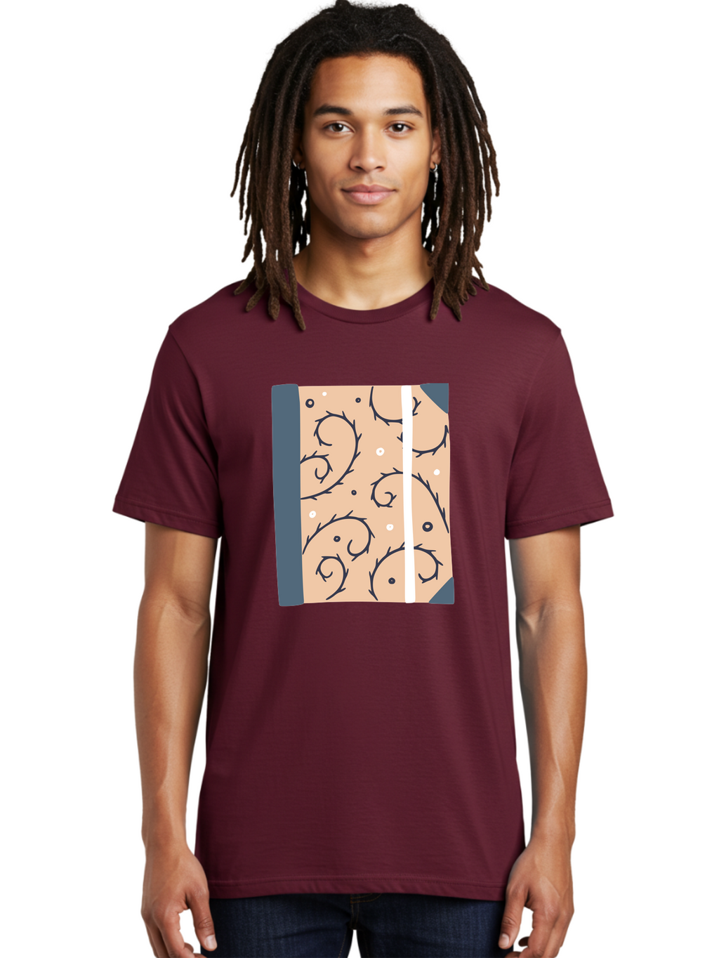 Fish-Pattern-Book Men'S Graphic Tee, 100% Cotton, Comfortable Casual Summer Wear, Machine Washable, Notebook, Journal, Fish Pattern, Peach Background, Blue Binding, Creative Design, Stationery, School Supplies, Organization Tools, Writing Pad, Aac032