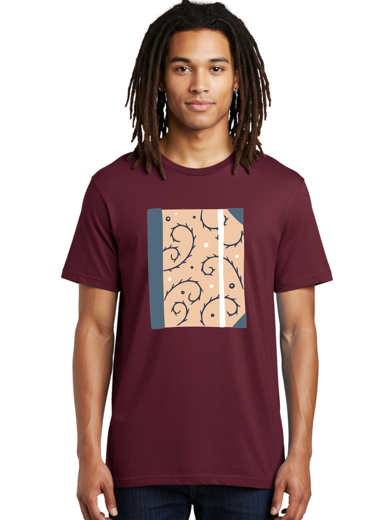 Fish-Pattern-Book Men'S Graphic Tee, 100% Cotton, Comfortable Casual Summer Wear, Machine Washable, Notebook, Journal, Fish Pattern, Peach Background, Blue Binding, Creative Design, Stationery, School Supplies, Organization Tools, Writing Pad, Aac032