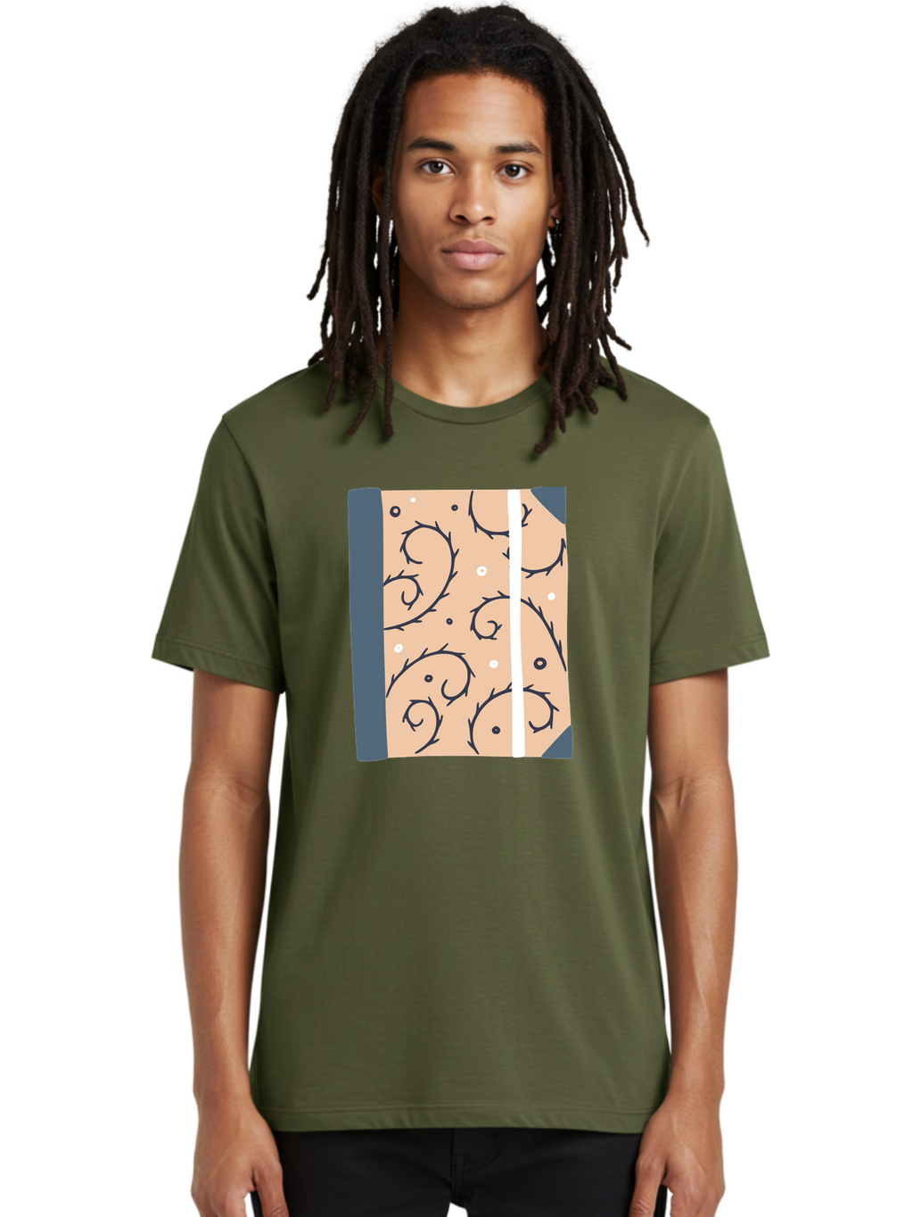 Fish-Pattern-Book Men'S Graphic Tee, 100% Cotton, Comfortable Casual Summer Wear, Machine Washable, Notebook, Journal, Fish Pattern, Peach Background, Blue Binding, Creative Design, Stationery, School Supplies, Organization Tools, Writing Pad, Aac032