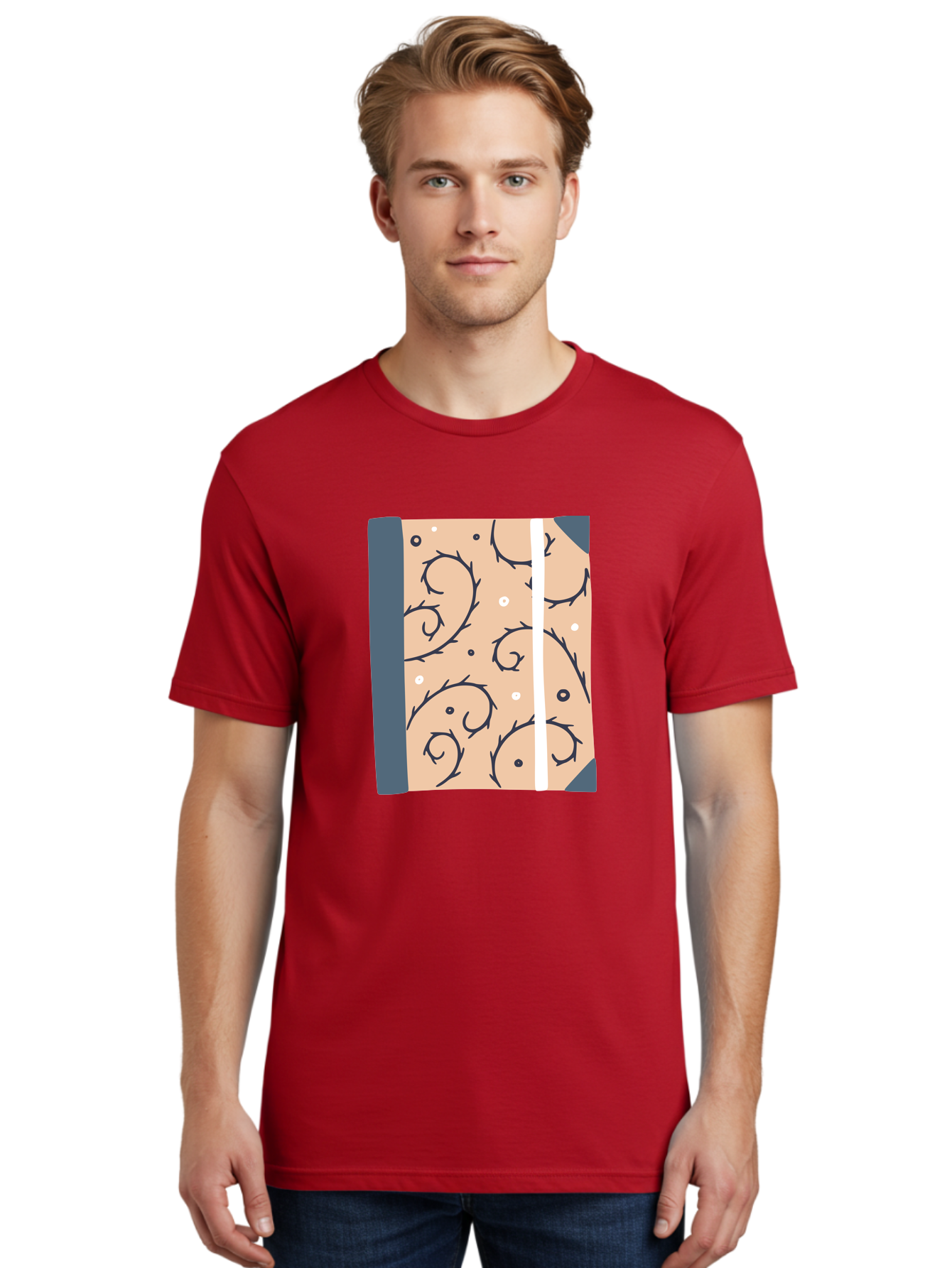 Fish-Pattern-Book Men'S Graphic Tee, 100% Cotton, Comfortable Casual Summer Wear, Machine Washable, Notebook, Journal, Fish Pattern, Peach Background, Blue Binding, Creative Design, Stationery, School Supplies, Organization Tools, Writing Pad, Aac032
