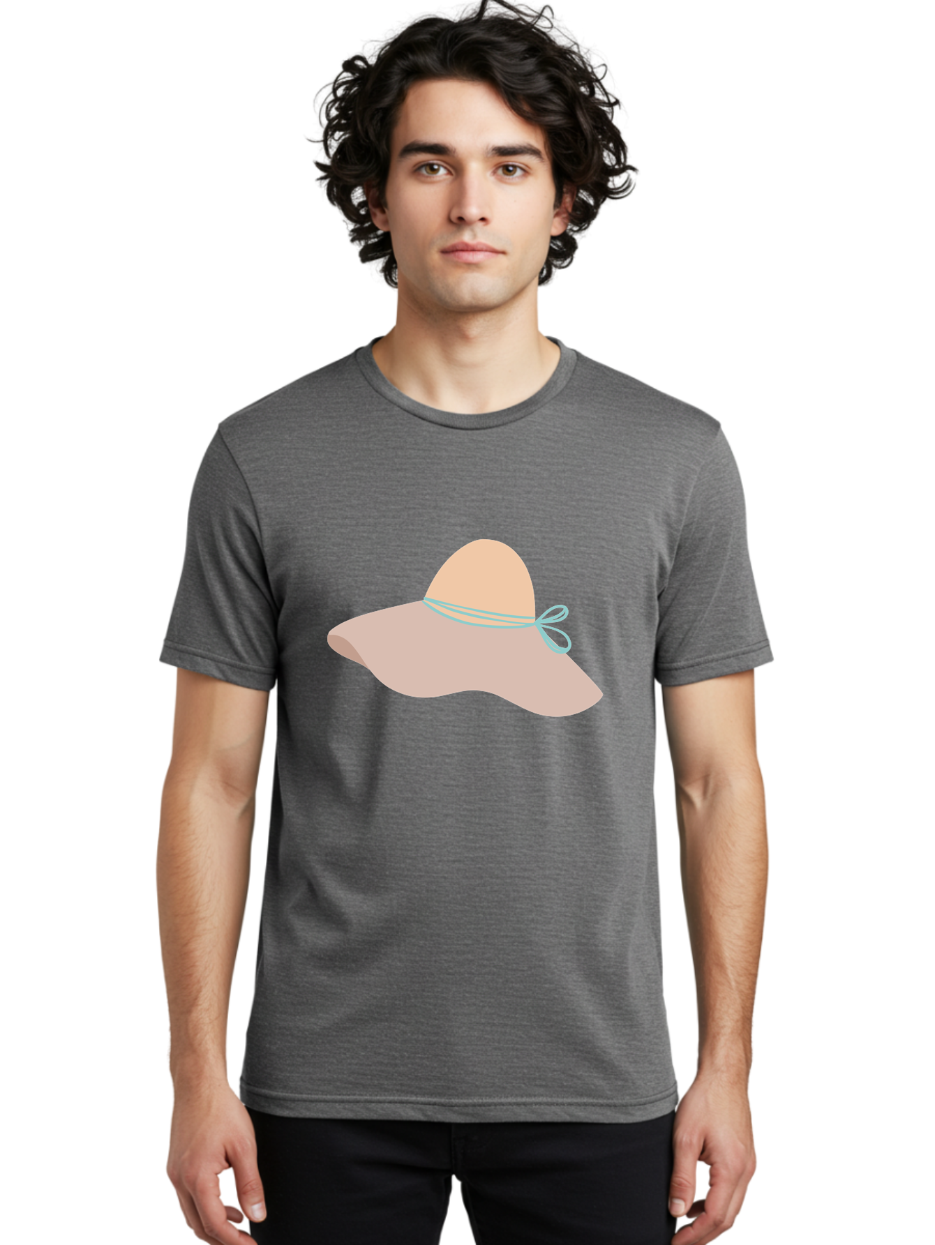 Floppy-Hat Men'S Graphic Tee, 100% Cotton, Comfortable Casual Summer Wear, Machine Washable, Summer Hat, Beach Hat, Sun Protection, Stylish Accessory, Fashion Statement, Pink Color, Blue Ribbon, Elegant Design, Women'S Fashion, Warm Weather Aac034