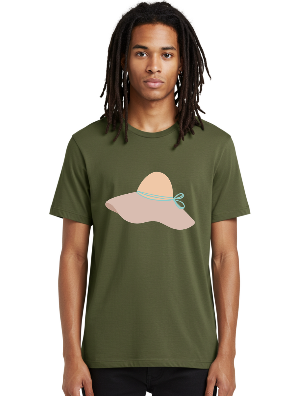 Floppy-Hat Men'S Graphic Tee, 100% Cotton, Comfortable Casual Summer Wear, Machine Washable, Summer Hat, Beach Hat, Sun Protection, Stylish Accessory, Fashion Statement, Pink Color, Blue Ribbon, Elegant Design, Women'S Fashion, Warm Weather Aac034