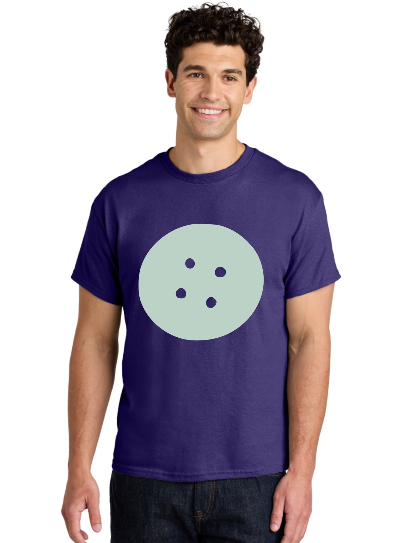 Four-Dots Men'S Graphic Tee, 100% Cotton, Comfortable Casual Summer Wear, Machine Washable, Simple Graphic, Minimalist Design, Four Green Dots, Circular Composition, Geometric Pattern, Modern Art, Abstract Shape Aac036