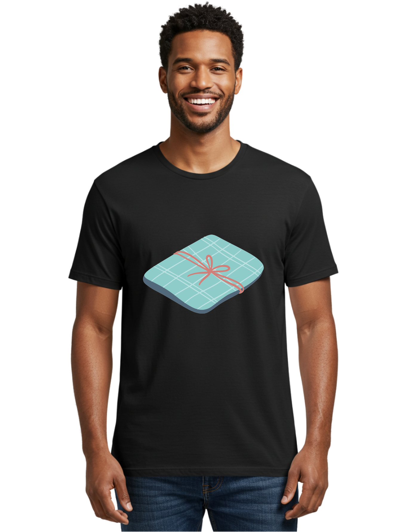 Gift-Box Men'S Graphic Tee, 100% Cotton, Comfortable Casual Summer Wear, Machine Washable, Wrapped Gift, Plaid Pattern, Red Ribbon, Bow, Present, Gift Idea, Celebration, Festive, Occasion, Special Day, Packaging Aac037