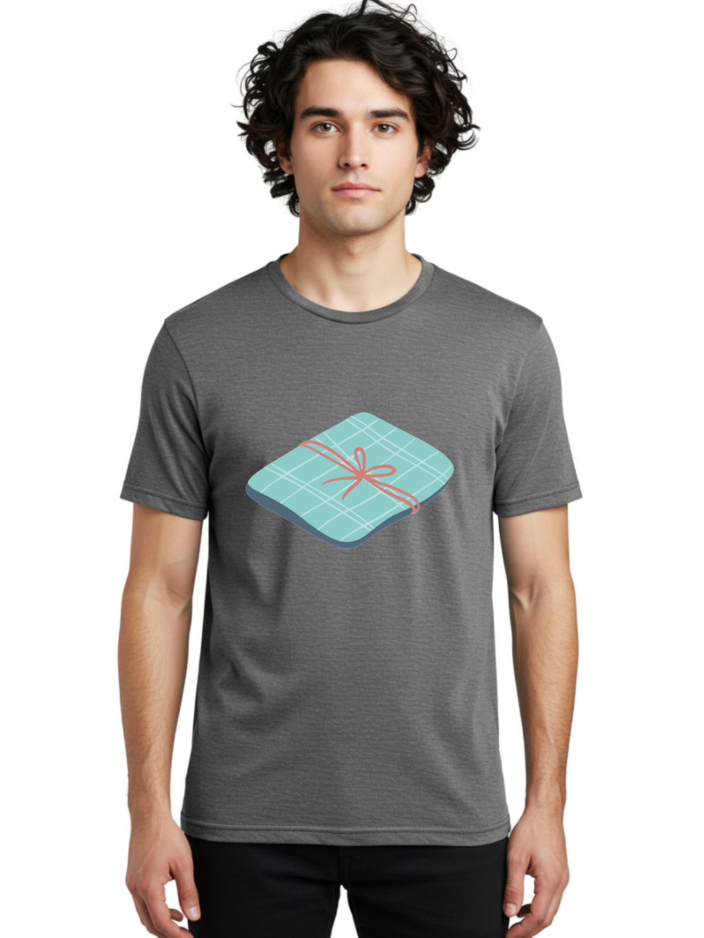 Gift-Box Men'S Graphic Tee, 100% Cotton, Comfortable Casual Summer Wear, Machine Washable, Wrapped Gift, Plaid Pattern, Red Ribbon, Bow, Present, Gift Idea, Celebration, Festive, Occasion, Special Day, Packaging Aac037
