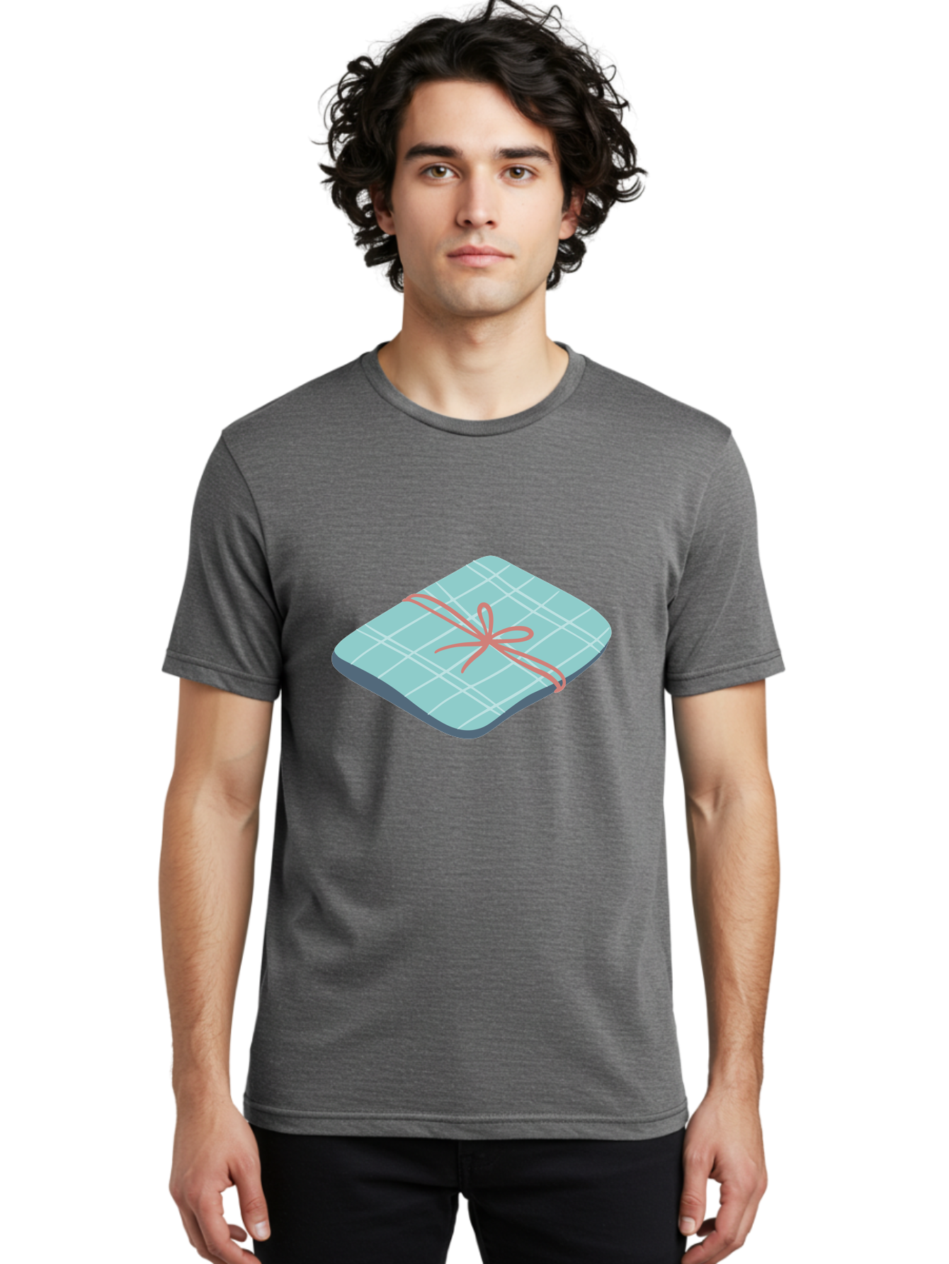 Gift-Box Men'S Graphic Tee, 100% Cotton, Comfortable Casual Summer Wear, Machine Washable, Wrapped Gift, Plaid Pattern, Red Ribbon, Bow, Present, Gift Idea, Celebration, Festive, Occasion, Special Day, Packaging Aac037